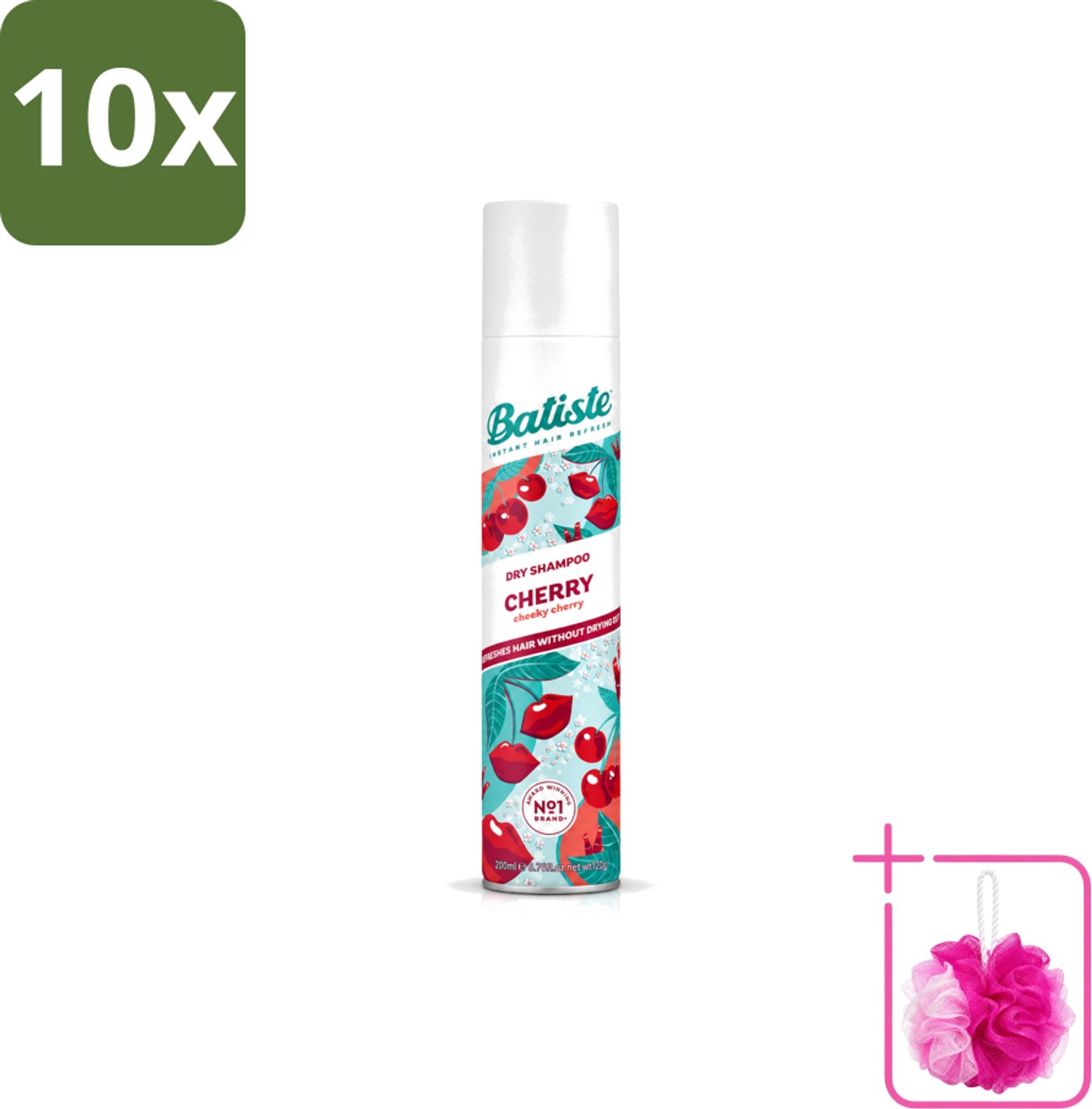 10 x Batiste - Cherry - Droogshampoo - Kersenbloesem Geur - Verfrist en Geeft Volume - 200ml - Bulkverpakking - Droogshampoo - Douchemop - Kersengeur