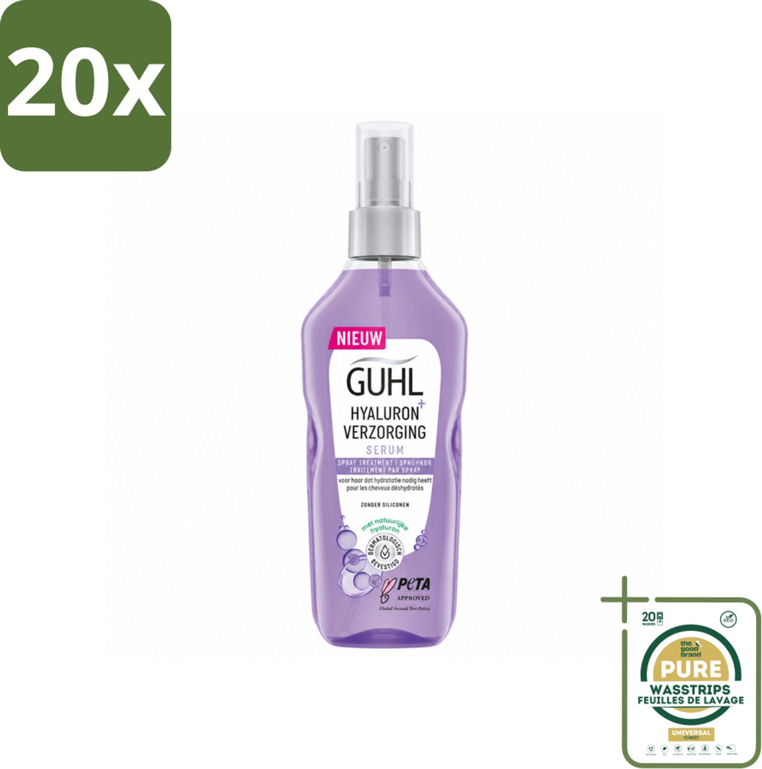 20 x Guhl - Spray - Hyaluron Verzorging - 150 ml - Wasstrips - Haarverzorging - Hyaluron Spray - Hydraatatie Spray - Hittebescherming Haar - Haarhydratatie