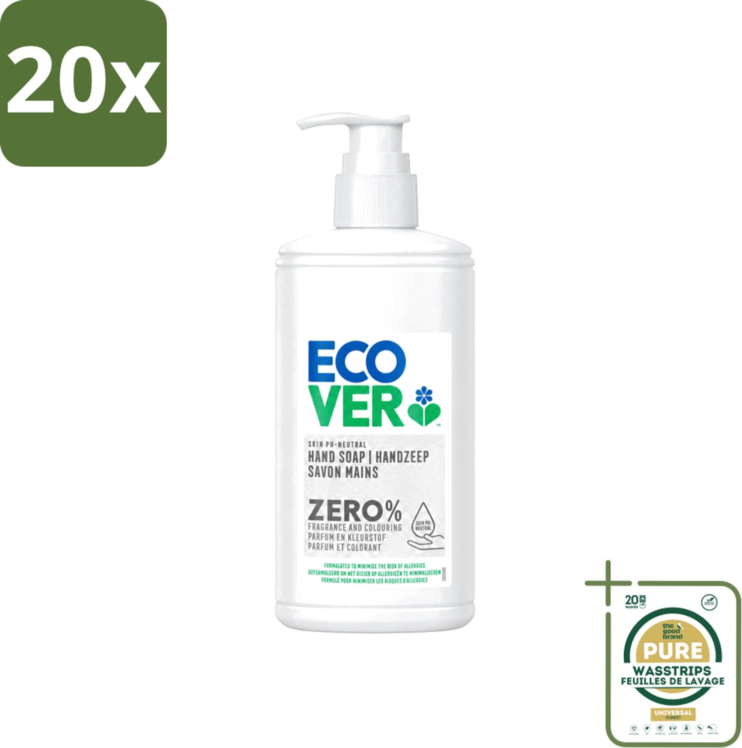 20 x Ecover - Handzeep ZERO - Parfumvrij - 250 ml - Wasstrips - Handzeep Zero - Parfumvrij Handzeep - Hypoallergene Handzeep - Gevoelige Huid - Eczeem Handzeep