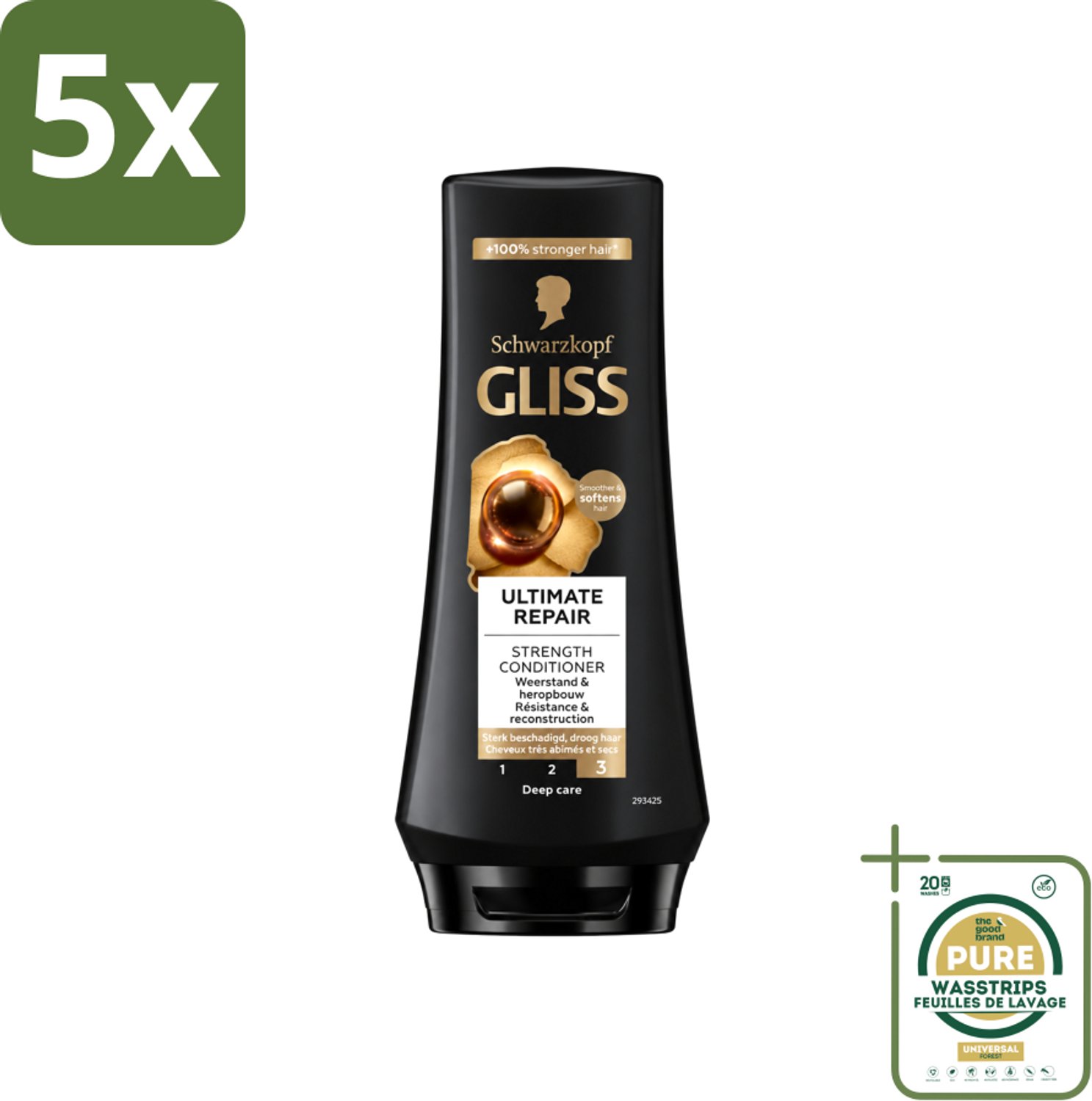 5 x Gliss - Hair Repair - Conditioner voor Ultiem Herstel van Beschadigd Haar - 200 ml - Wasstrips - Haarherstel - Beschadigd Haar - Keratine - Haarverzorging - Crèmespoeling