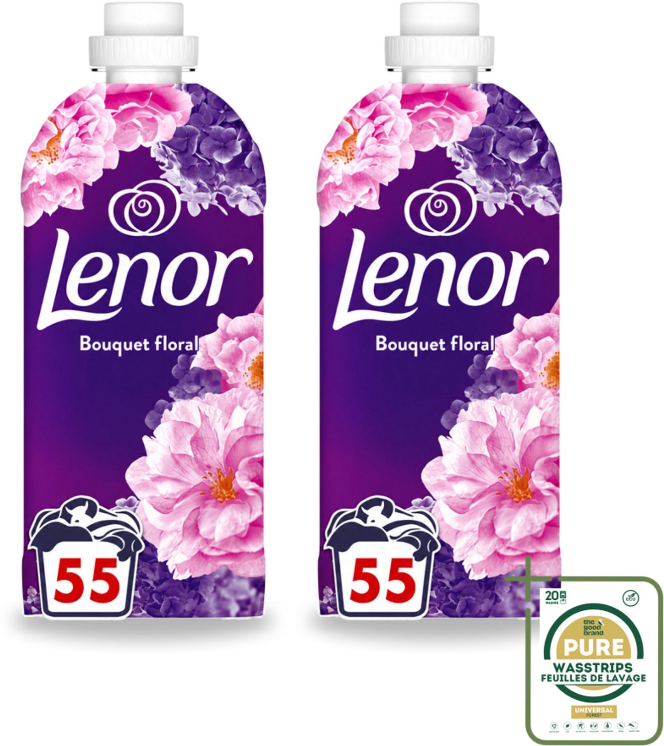 2 x Lenor - Wasverzachter - Bloemenboeket - Fris & Zacht - 55 Wasbeurten - Wasstrips - Wasverzachter Bloemen - Wasverzachter Fris - Wasverzachter Ontspanning - Wasverzachter Bloemige Geur - Wasverzachter Saffraan