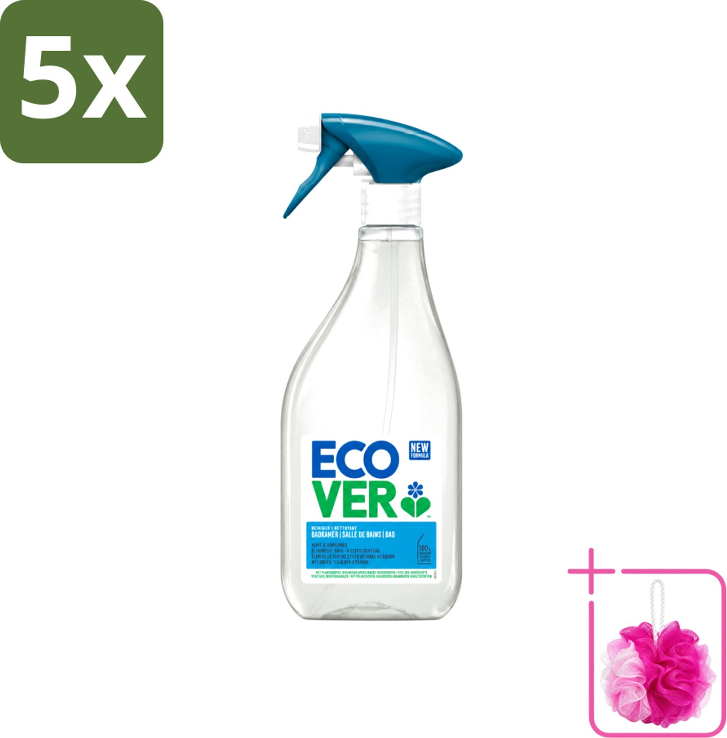 5 x Ecover - Badkamerreiniger - Munt & Komkommer - 500 ml - Bulkverpakking - Badkamerreiniger - Douchemop - Kalkverwijdering