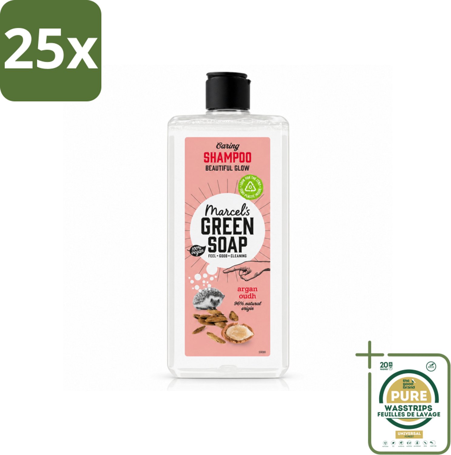 25 x Marcel's Green Soap - Shampoo - Argan & Oudh - Versterkt & verzorgt - 300 ml - Wasstrips - Haarverzorging - Natuurlijke Shampoo - Arganolie - Oudh Geur - Vegan Shampoo