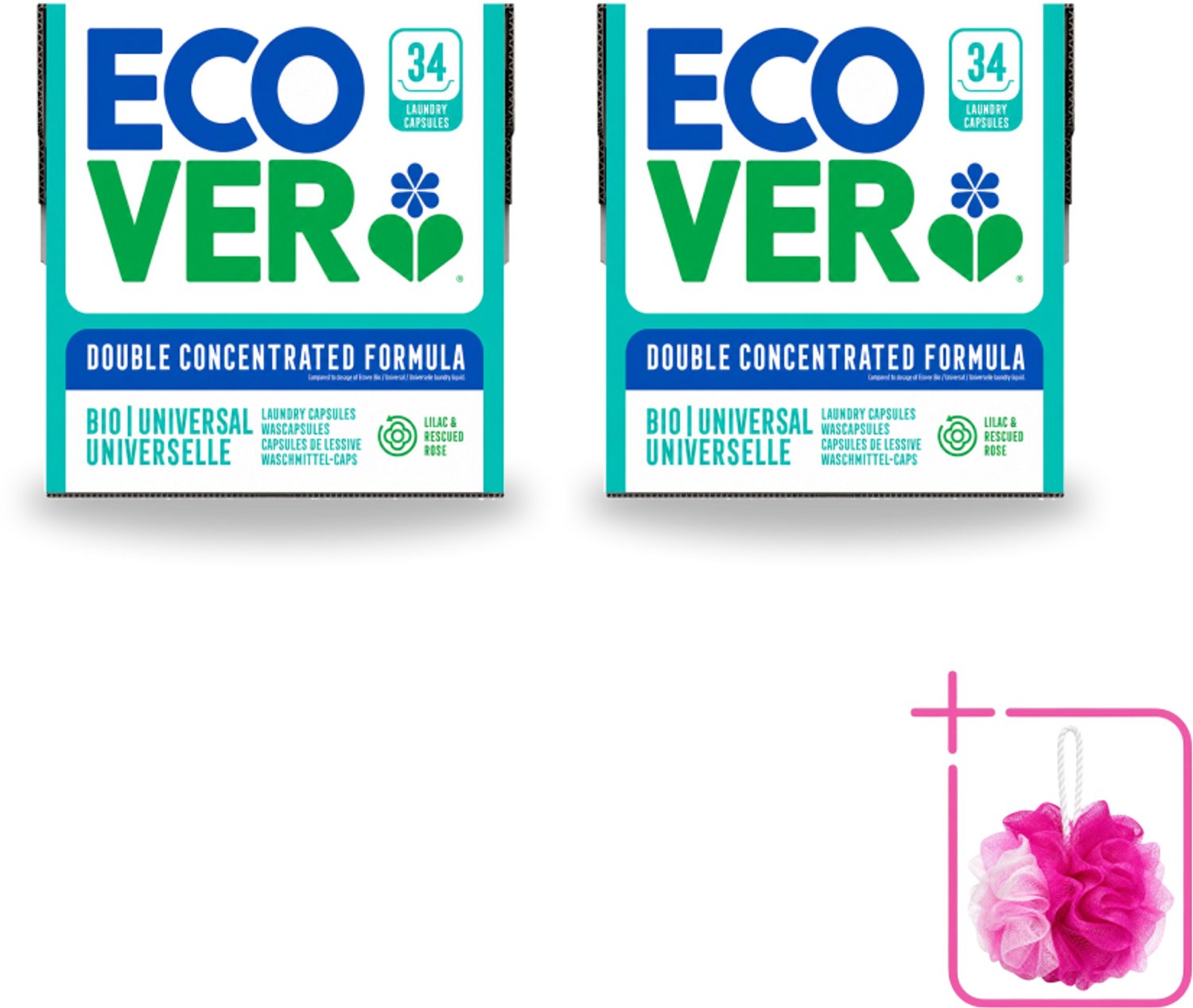 2 x Ecover - Waspods - Universeel - Geconcentreerde formule - 34 wasbeurten - Bulkverpakking - Wasbeurt - Douchemop - Wasmachine