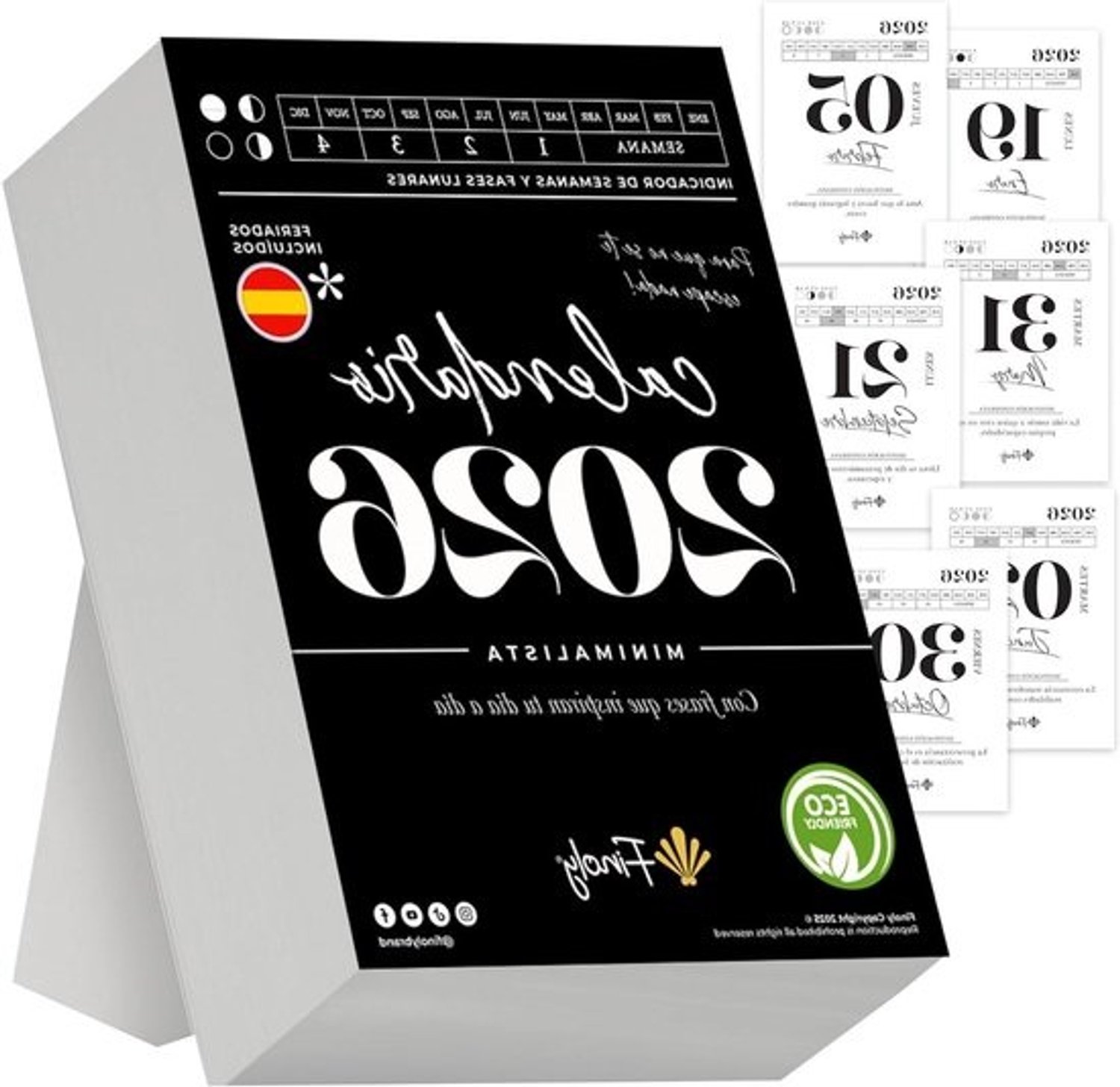 Finoly Spaanse scheurkalender voor 2026 van januari tot december 26 (12 maanden) | Bureaukalender 2026 voor ontspanning en motivatie | 365 dagen met inspiratie, oefeningen en citaten op een bureaukalender van 13,5 × 9,5 cm