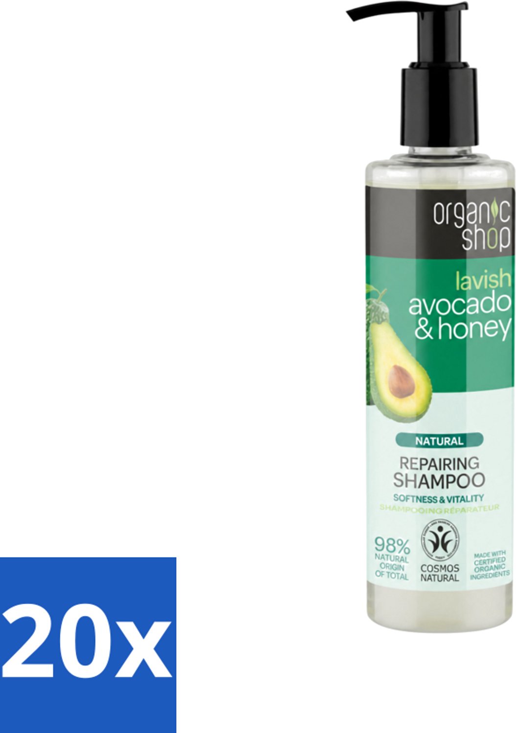 20 x Organic Shop - Natural Repairing Shampoo - Avocado & Honey - Hydraterend en Herstellend - 280 ml - Voordeelverpakking - 20 stuks