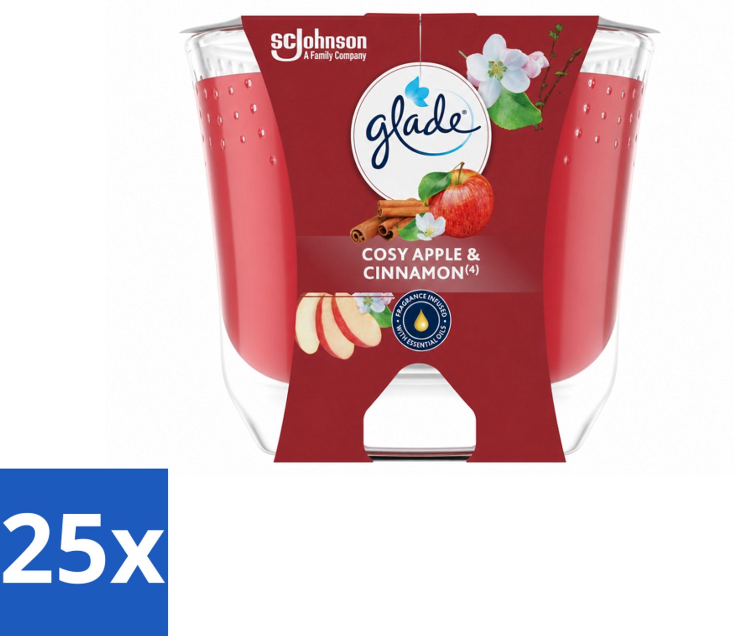 25 x Glade - Geurkaars Appel Kaneel - 100% Raapzaadwas - 204 g - Voordeelverpakking - 25 stuks