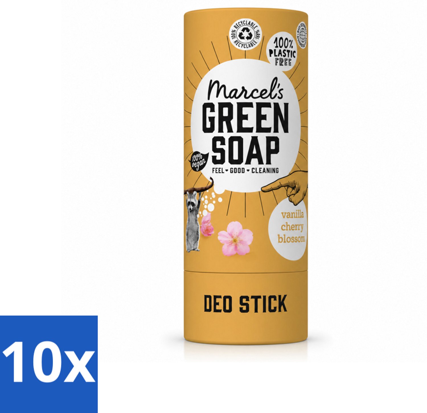 10 x Marcel's Green Soap - Deodorant Stick - Vanille & Kersenbloesem - Langdurige frisheid - 40 gr - Voordeelverpakking - 10 stuks