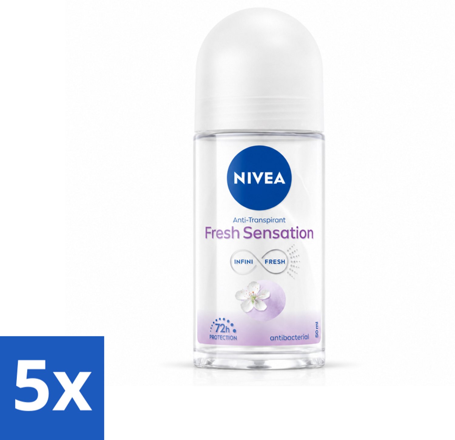 5 x NIVEA - Deodorant Roller - Frisse Sensatie - 72 Uur Anti-Transpirant - 50 ml - Voordeelverpakking - 5 stuks