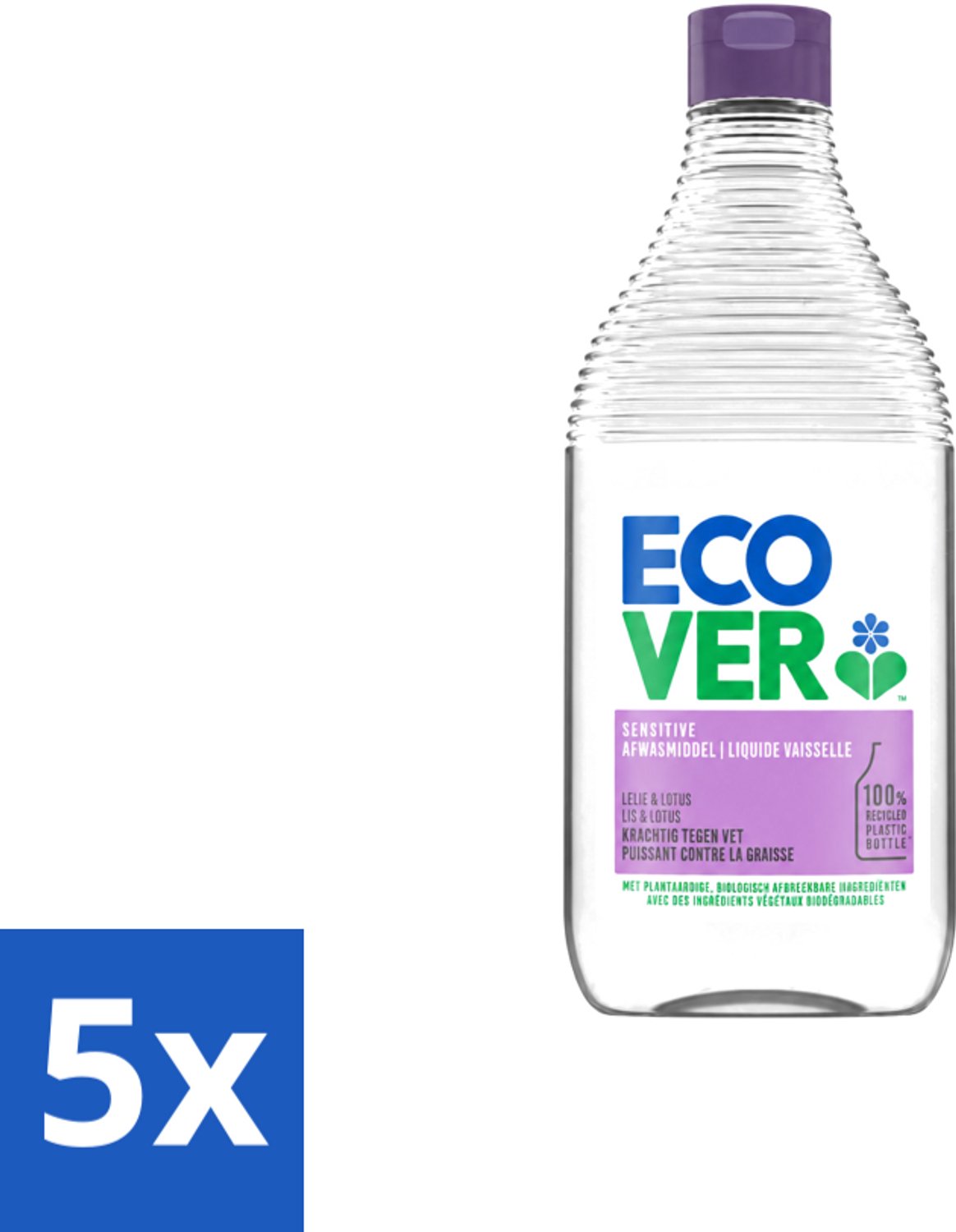 5 x Ecover - Afwasmiddel - Lelie & Lotus - 450 ml - Voordeelverpakking - 5 stuks