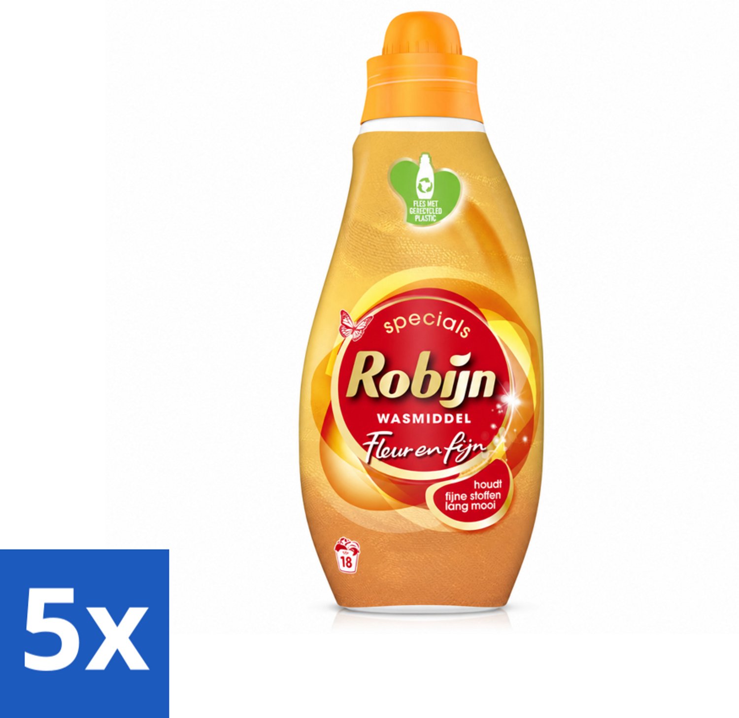 5 x Robijn Specials - Fleur & Fijn - Vloeibaar Wasmiddel - 18 Wasbeurten - Voordeelverpakking - 5 stuks