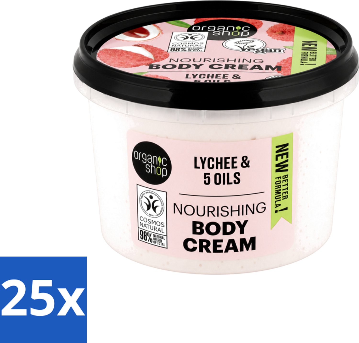 25 x Organic Shop - Nourishing Body Cream Lychee - Hydraterend en Voedend - 250 ml - Voordeelverpakking - 25 stuks