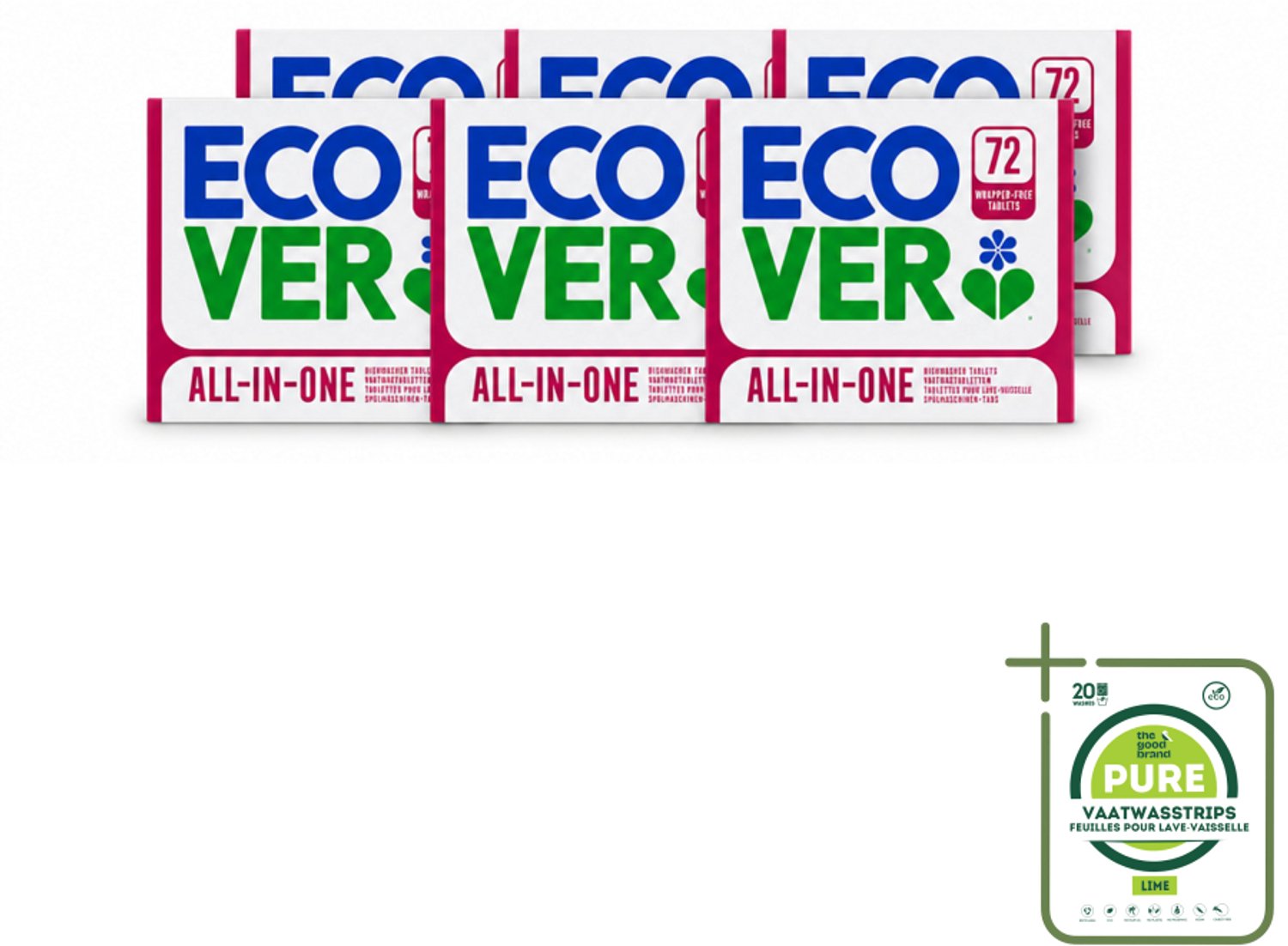 6 x Ecover - Vaatwastabletten All-in-One - Lemon & Mandarin - 72 Tabs - Grootverpakking - Vaatwasstrips - Vaatwastabletten - Natuurlijke Reiniging - Milieuvriendelijke Vaatwas - Citroen En Mandarijn - Plasticvrij