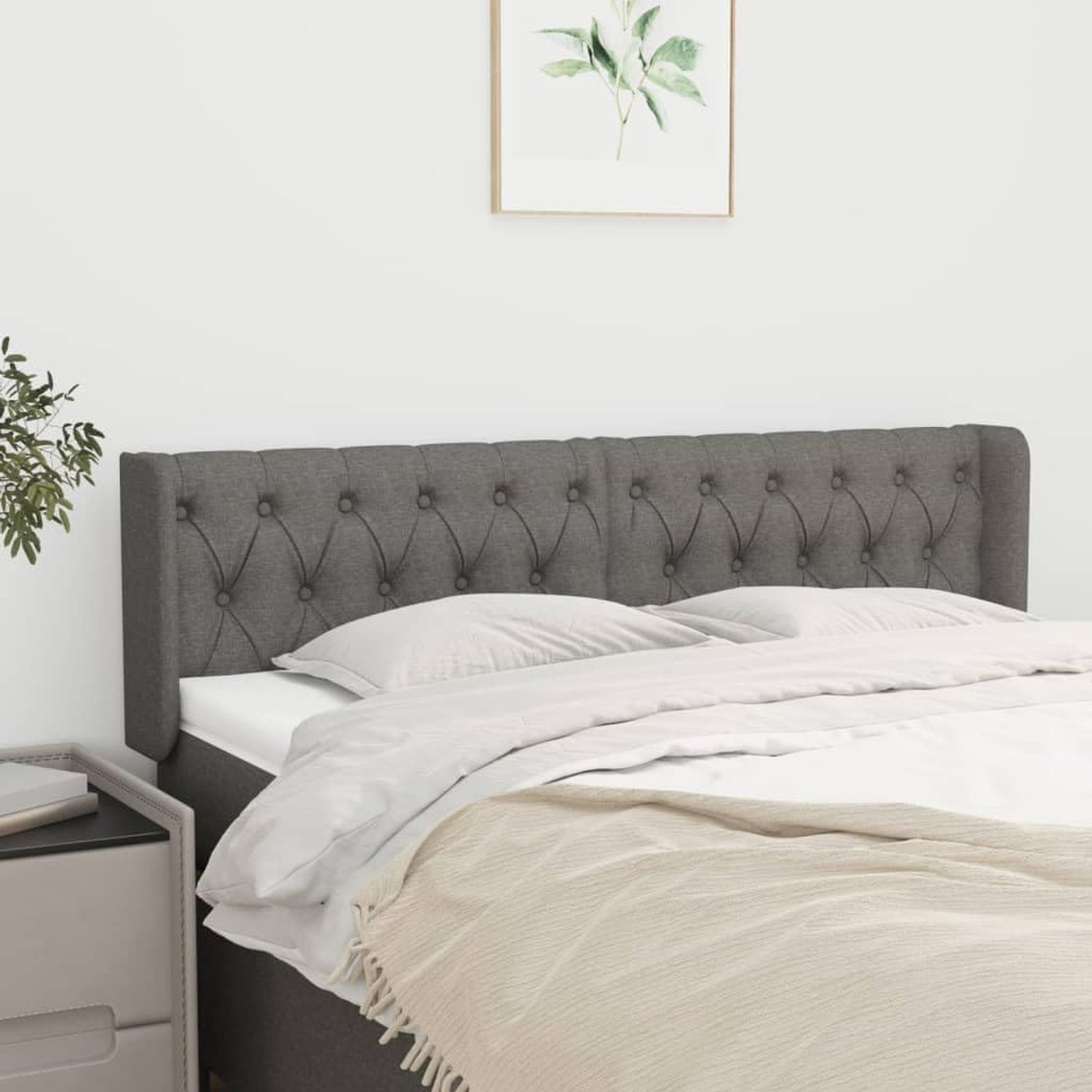 Hoofdbord met oren, donkergrijs, 163 x 16 x 78/88 cm, stof, bedhoofdsteun, in hoogte verstelbaar, duurzame stof, robuuste houten poten, ademend, duurzaam slaapkamer