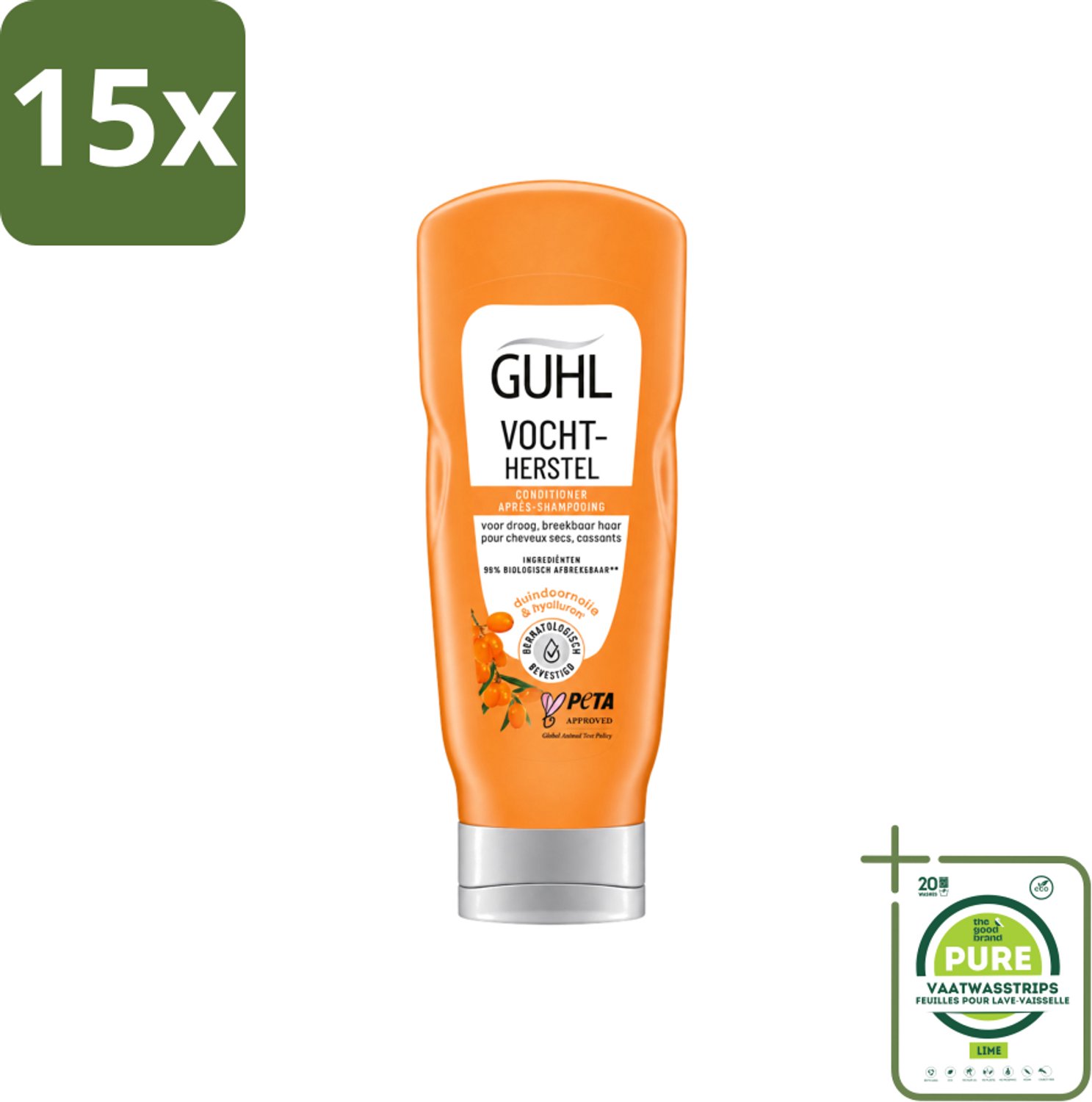15 x Guhl - Crème Conditioner - Vochtbalans - 200 ml - Grootverpakking - Vaatwasstrips - Hydratatie Haar - Vochtbalans Haar - Droog Haar - Zachtheid Haar - Tarwekiem-olie