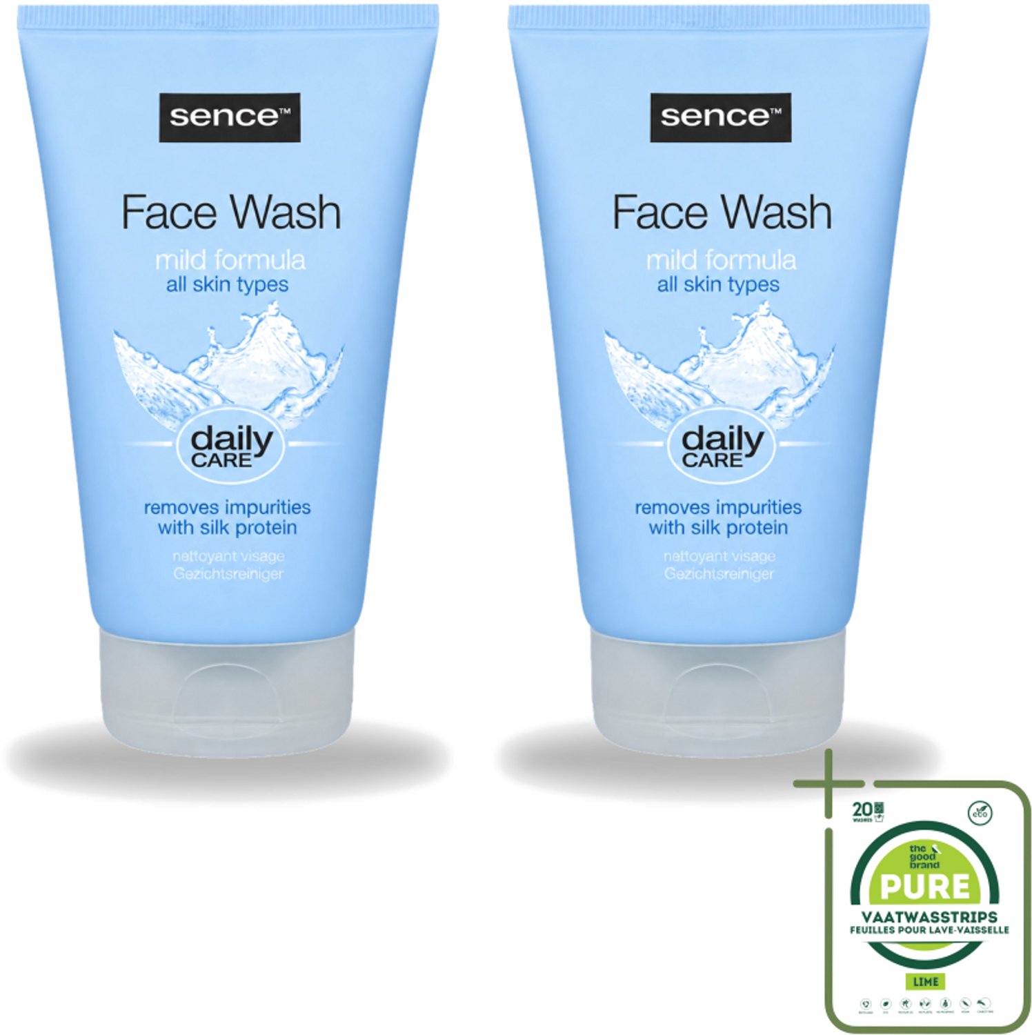 2 x Sence - Alle Huidtypes - Face Wash - Verfrissend - 150 ml - Grootverpakking - Vaatwasstrips - Face Wash - Huid Reinigen - Huid Verzorgen - Huid Verfrissen - Zijdeproteïne