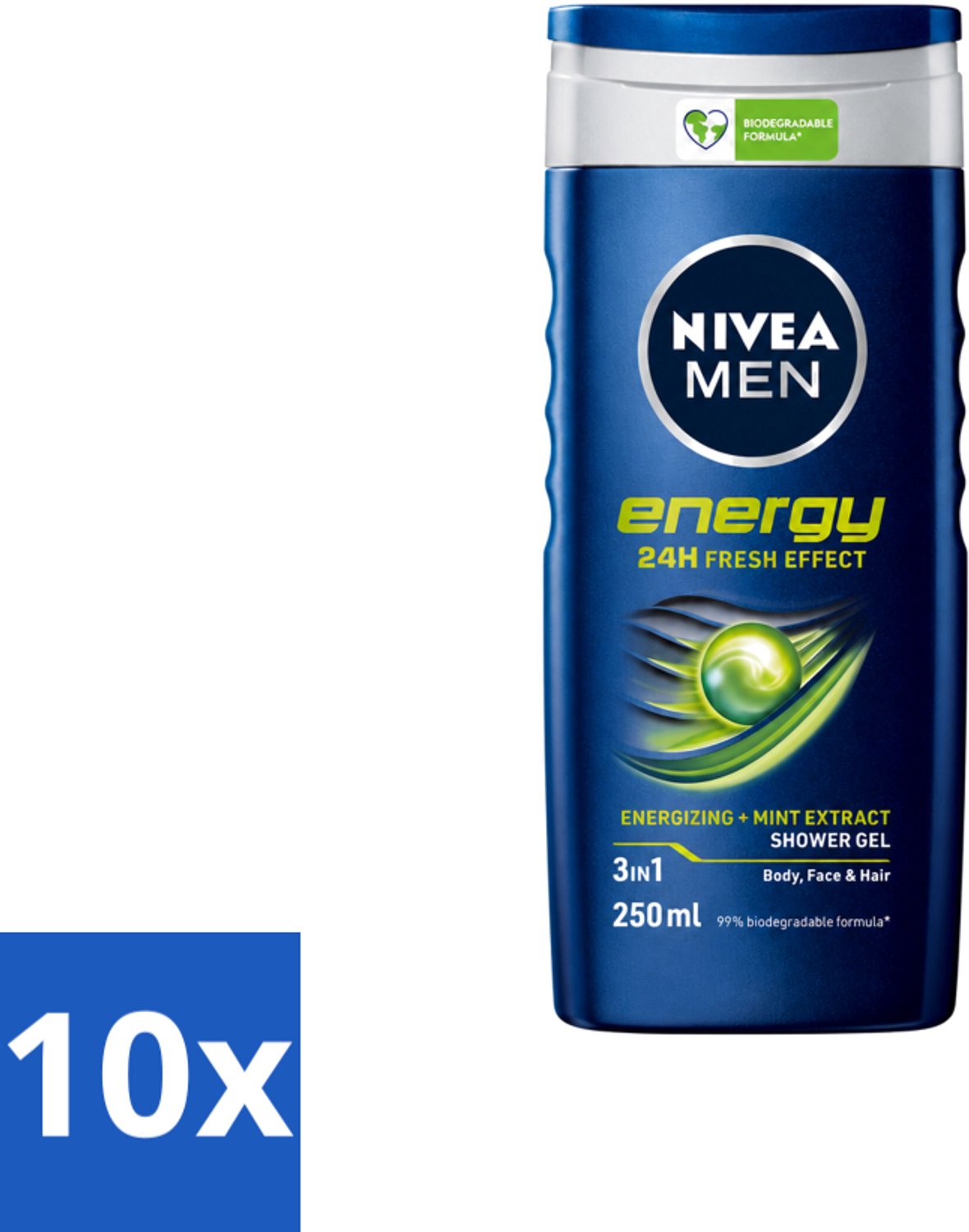 10 x Nivea - Men - Energy Douchegel - Langdurig Fris Gevoel - 250 ml - Voordeelverpakking - 10 stuks