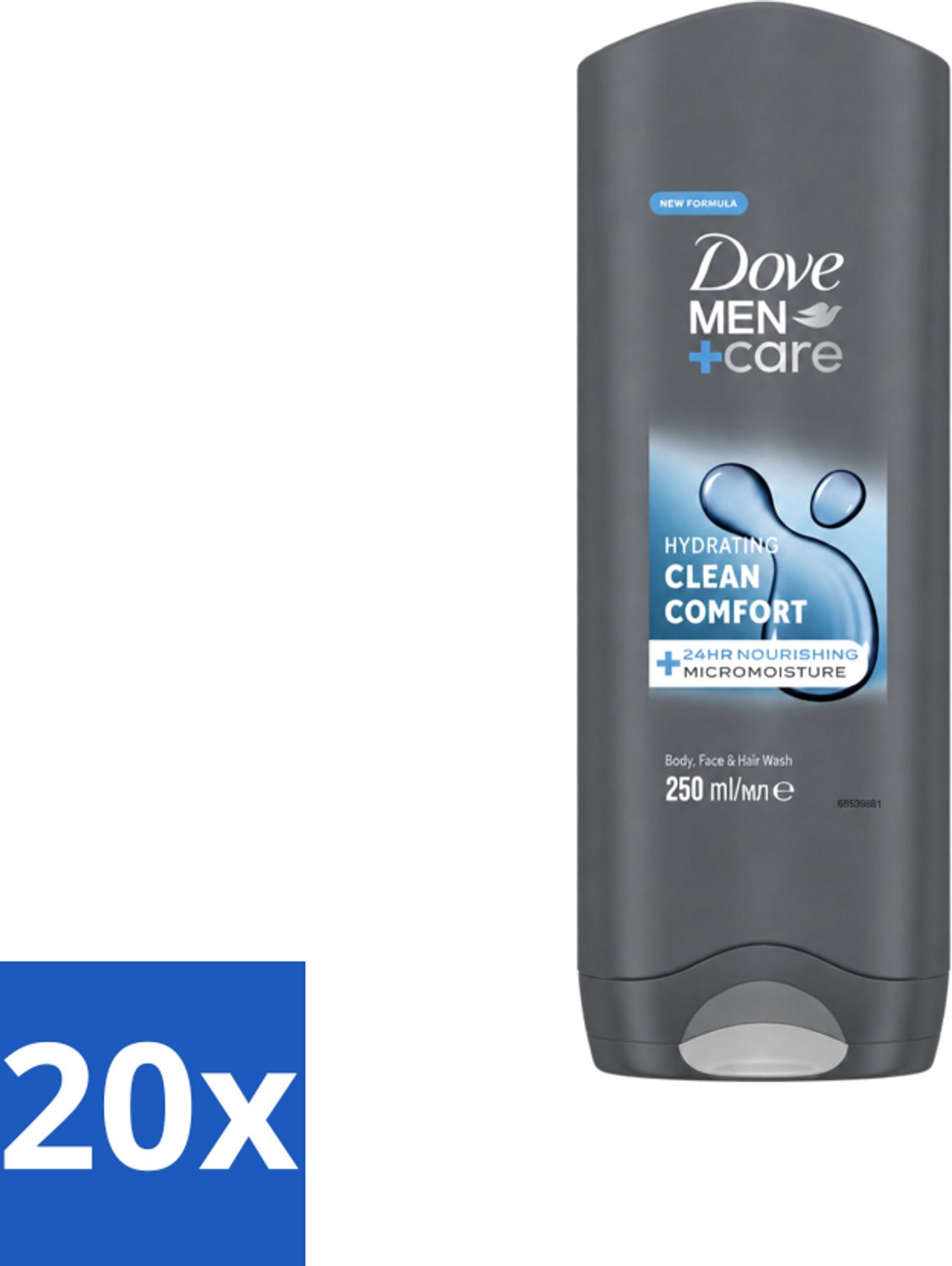20 x Dove - Douchegel - Men+ Care Clean Comfort - Comfort en verzorging - 250 ml - Voordeelverpakking - 20 stuks