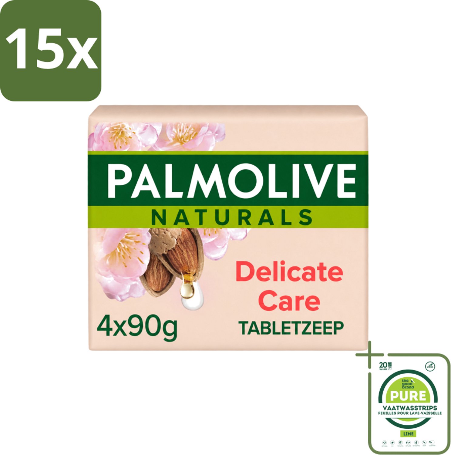 15 x Palmolive Naturals - Tabletzeep - Delicate Care - 4 Zeeptabletten - Grootverpakking - Vaatwasstrips - Huidverzorging - Natuurlijke Zeep - Milde Zeep - Zeep Voor Gevoelige Huid - Zeep Voor Dagelijks Gebruik