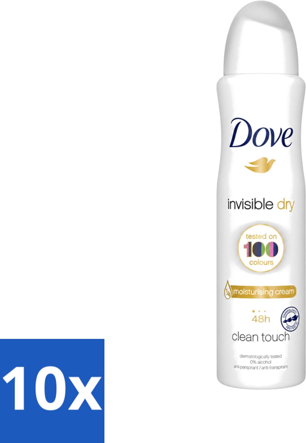 10 x Dove - Deodorant - Invisible Dry - Onzichtbare bescherming - 250 ml - Voordeelverpakking - 10 stuks