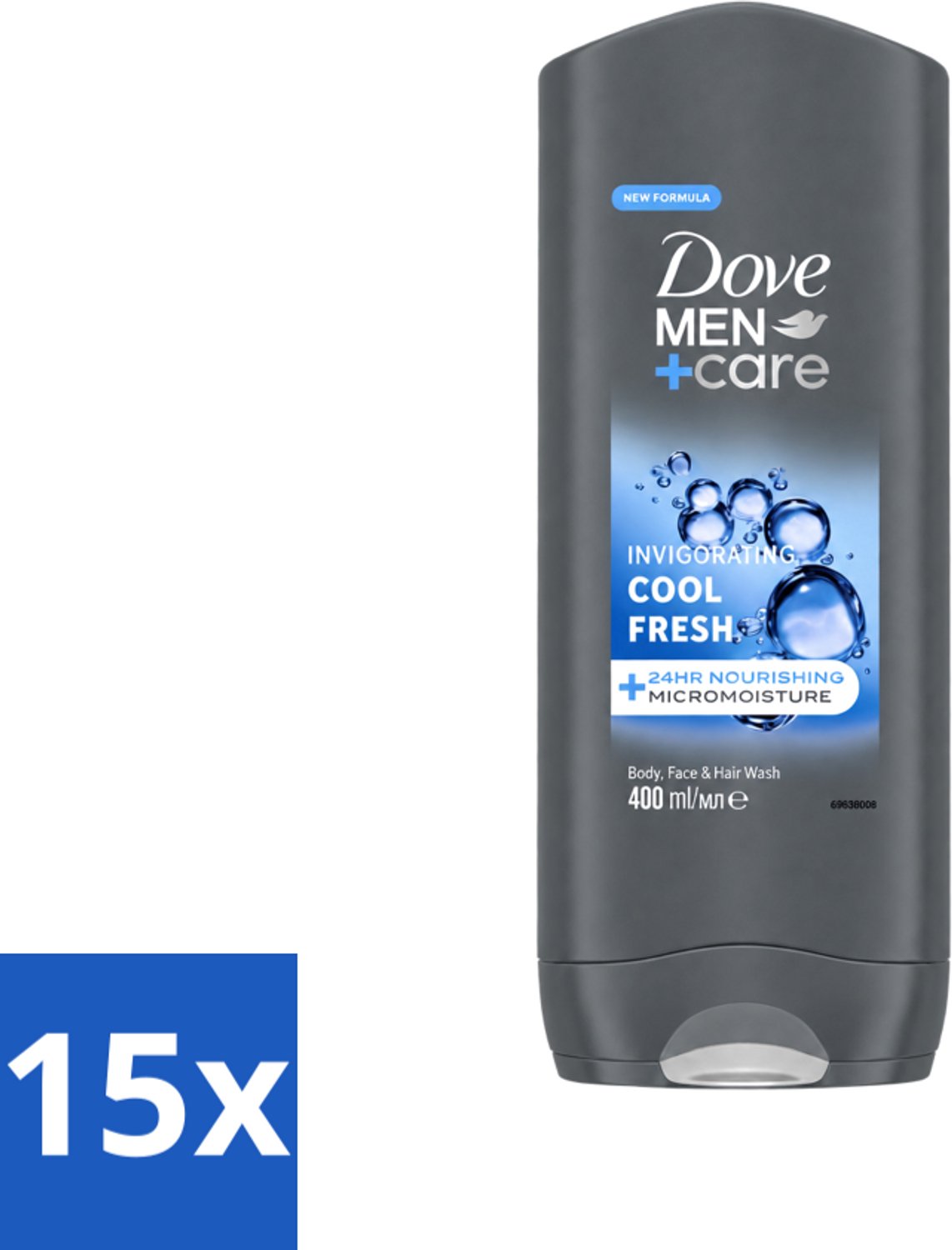 15 x Dove - Douchegel - Men+ Care Cool Fresh - Verfrissend en energiegevend - 400 ml - Voordeelverpakking - 15 stuks