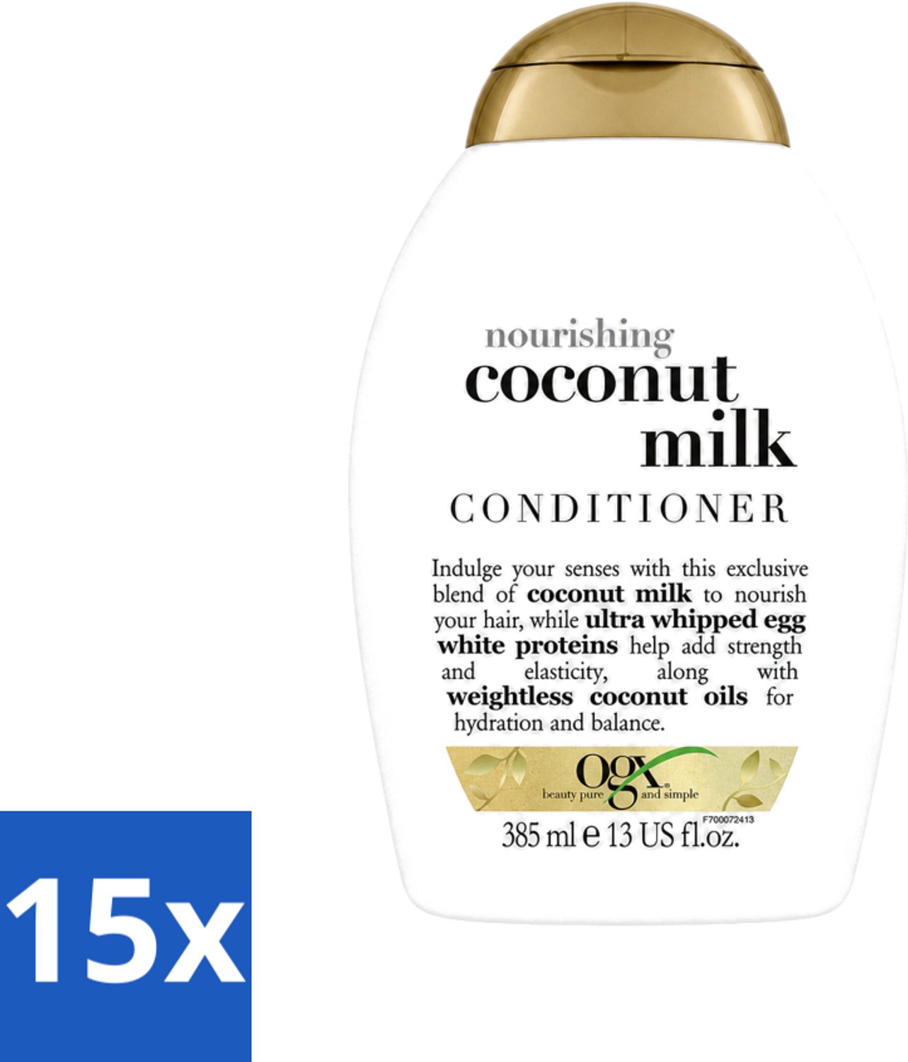 15 x OGX - Coconut Milk - Conditioner - Voedend - Herstel & Glans - 385 ml - Voordeelverpakking - 15 stuks