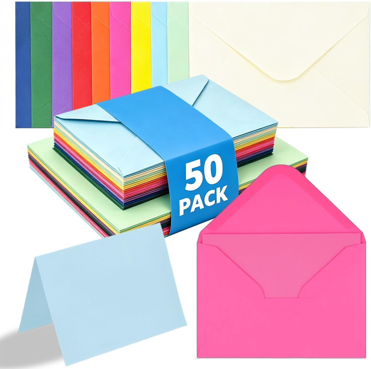 50 Pack lege kaarten en envelop sets, kleurrijke uitnodiging