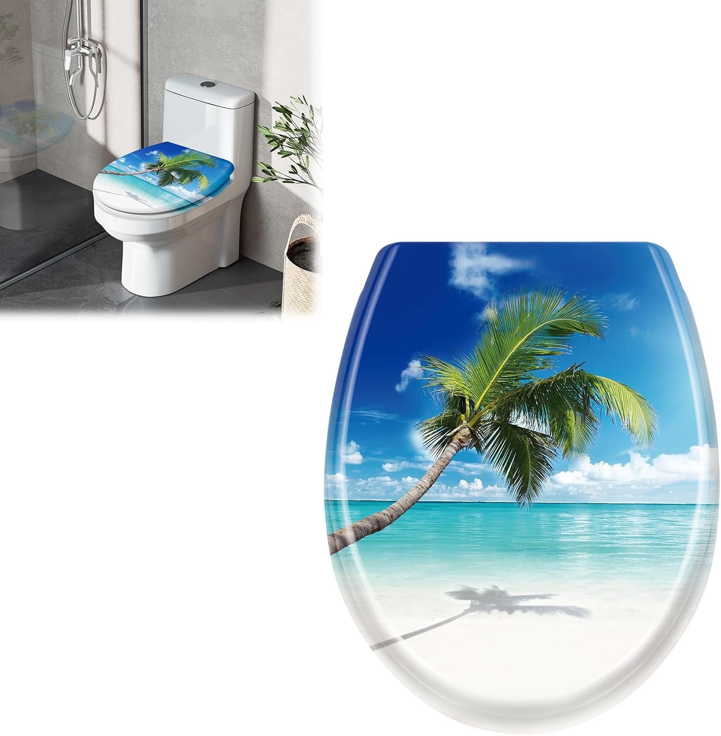 Toiletbril, wc-bril van hard plastic, universeel toiletdeksel met softclosemechanisme voor alle gangbare toiletpotten, blauwe zee