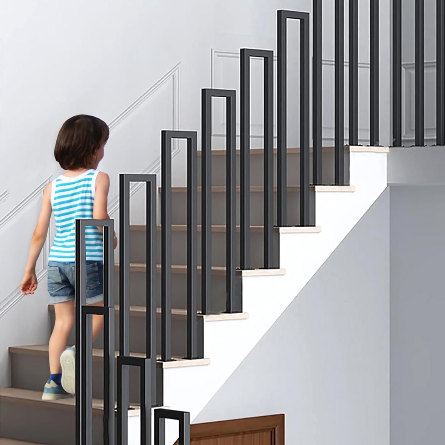Trapleuning voor binnen, zwart, U-vormige trapleuning, trapleuning, zwart metaal, U-vorm voor zolder, veranda, buiten, 110 cm