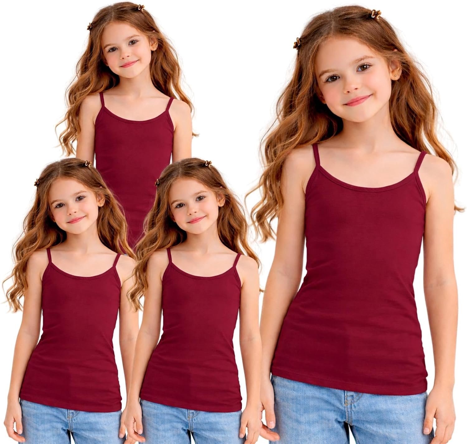 Set van 4 mouwloze tanktops voor meisjes, kinderen spaghettibandjes, effen vest cami-top, kinderen lichtgewicht workout hemdje vesten zomer tops meisjes kleding strappy tank top 5-13 jaar