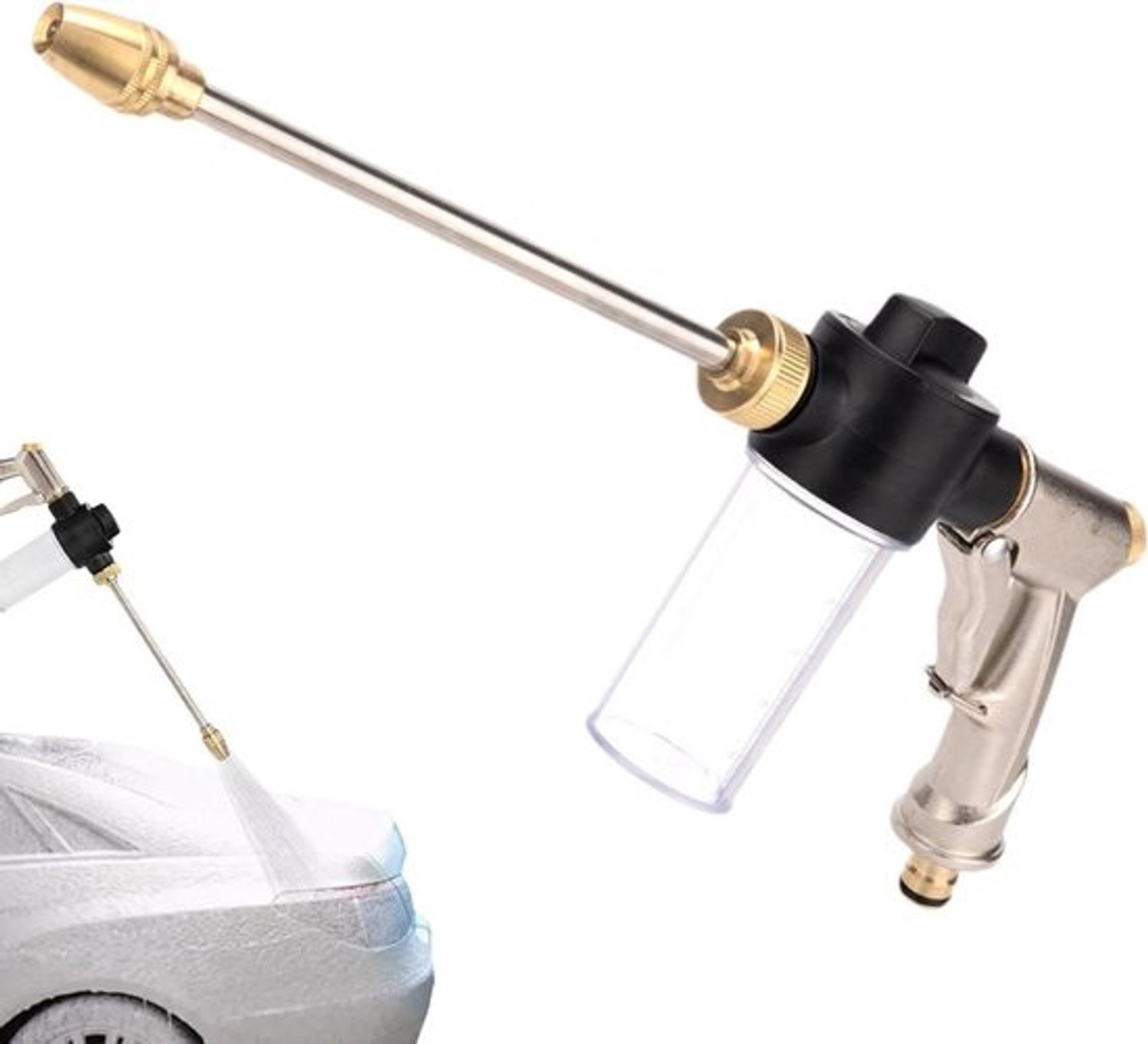 Schuimkanon - Accessoire voor hogedrukreiniger - Auto wassen - Verstelbaar mondstuk - 36x14 cm - Zilver