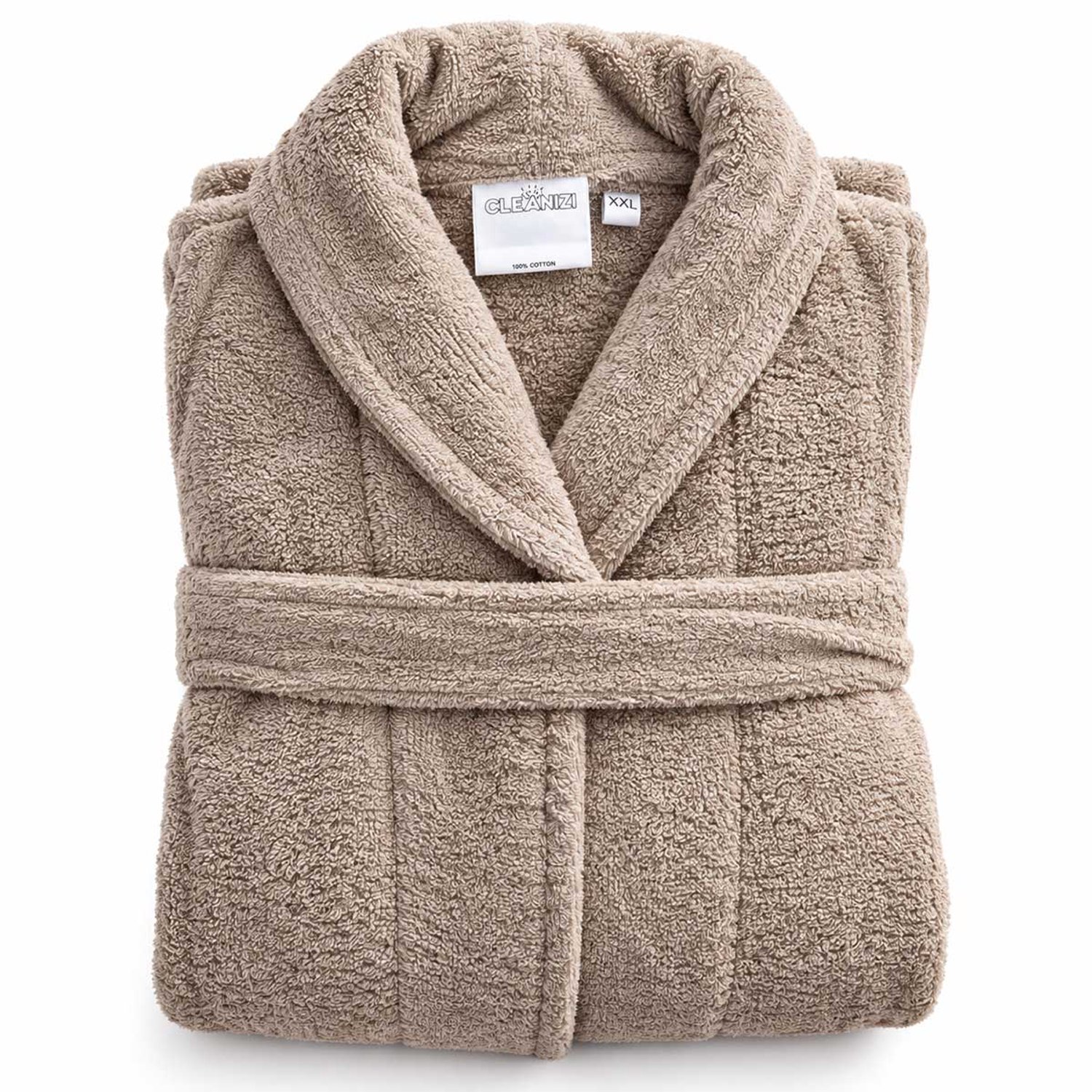 Cleanizi Badjas XXL - Taupe - 100% Katoen - Badstof - Met Ceintuur