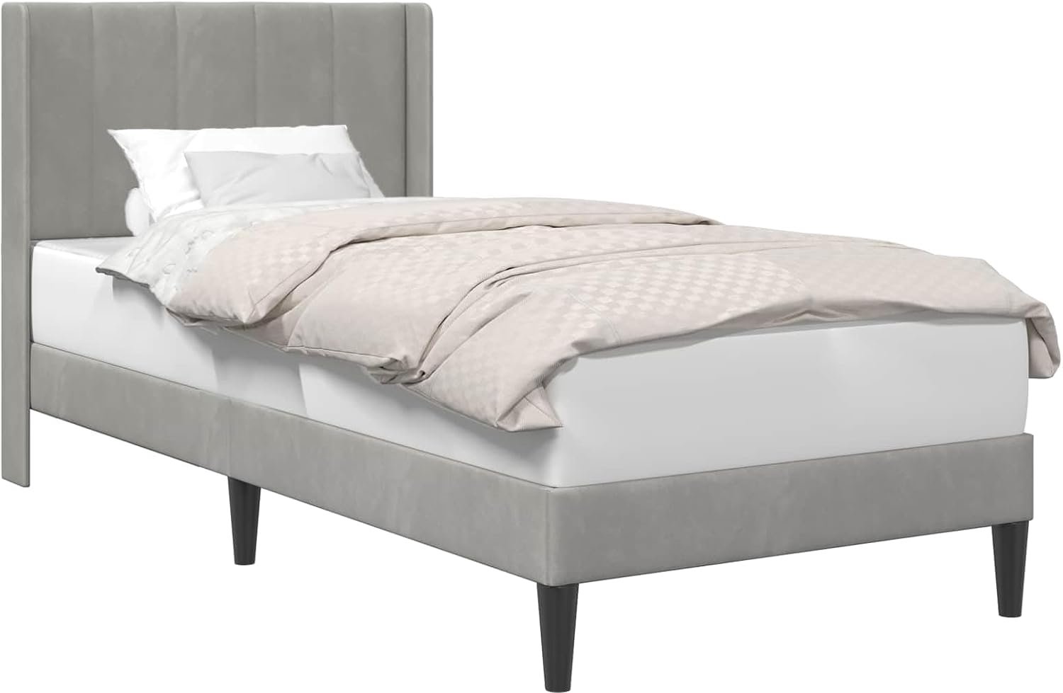 Bed, 80 x 200 cm, lichtgrijs, bedframe met hoofdeinde van fluweel, 80 x 200 cm, stabiele multiplex lattenbodem, gekruiste poten, onderhoudsvriendelijk