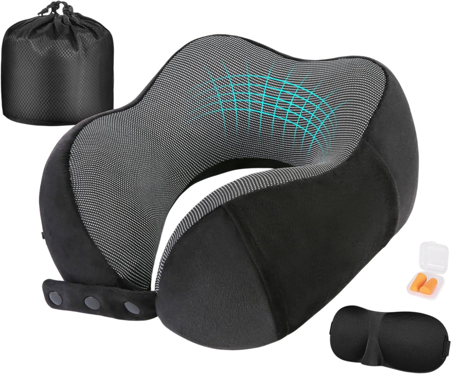 Nolad - Premium Nekkussen - Nekkussen Vliegtuig - 4-in-1 Reisset - Incl. Oortjes, Slaapmasker & Draagtas - Zwart