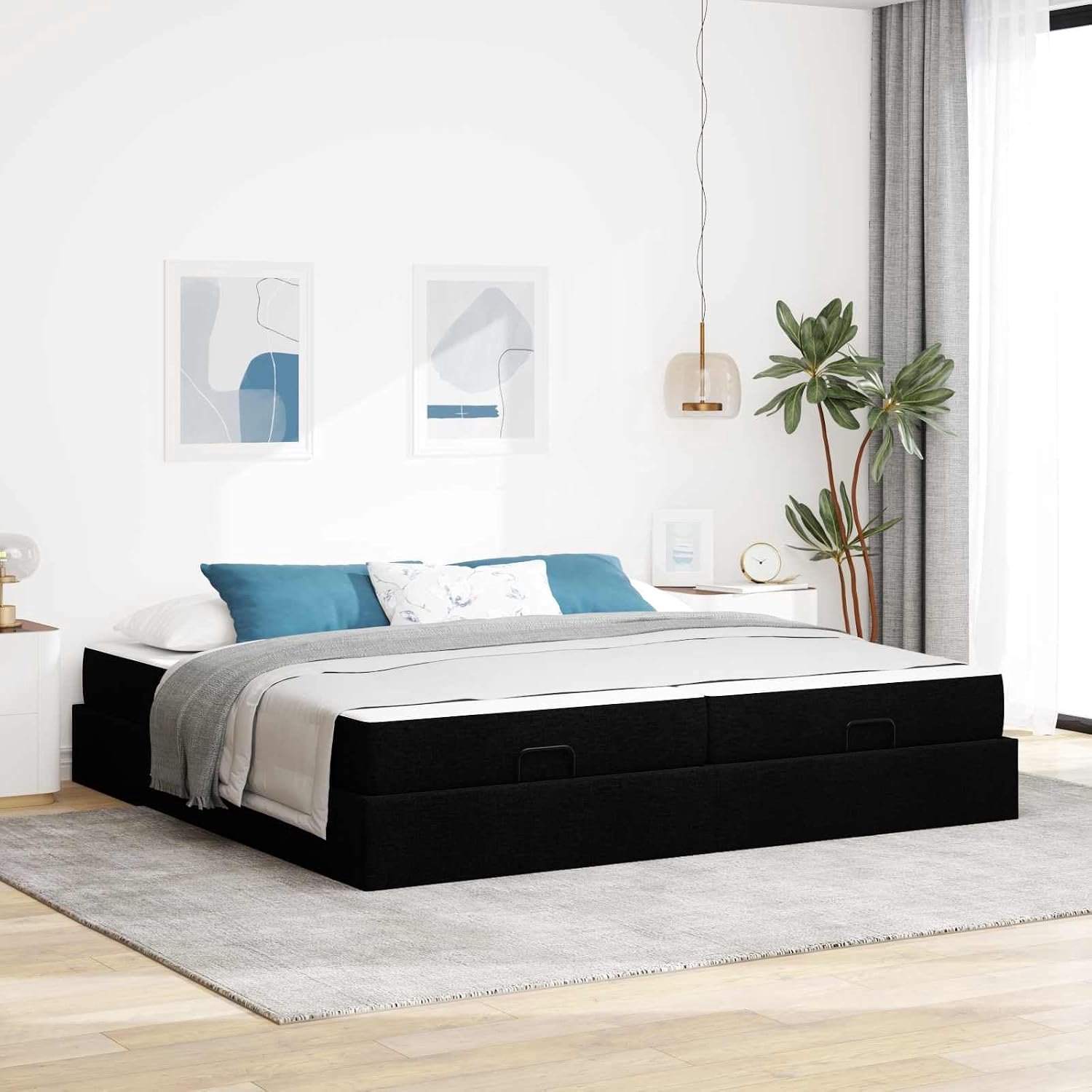 Matrasbed met opberglades Modern Stijl Model 200x200 cm Zwart
