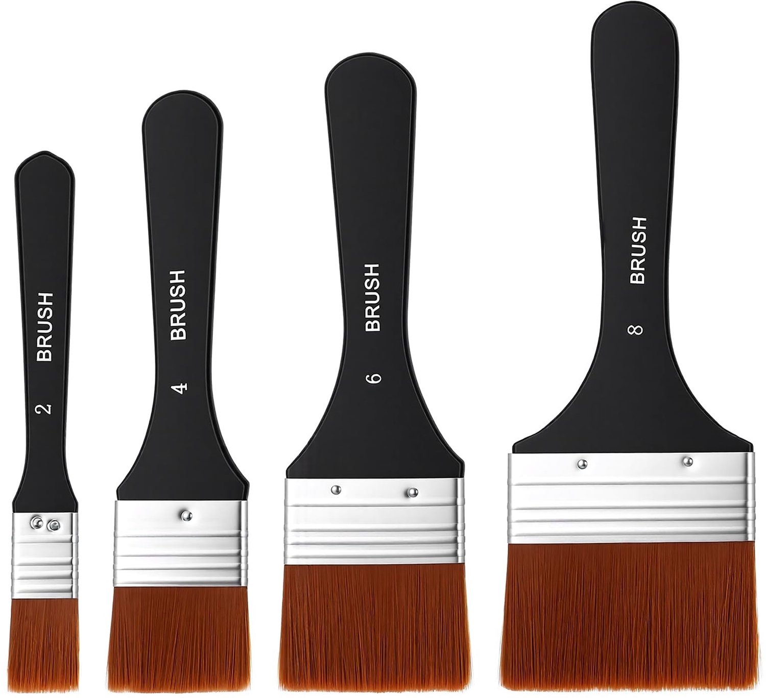 Set van 4 Aquarel Acryl Platte Kwasten met Houten Handgrepen