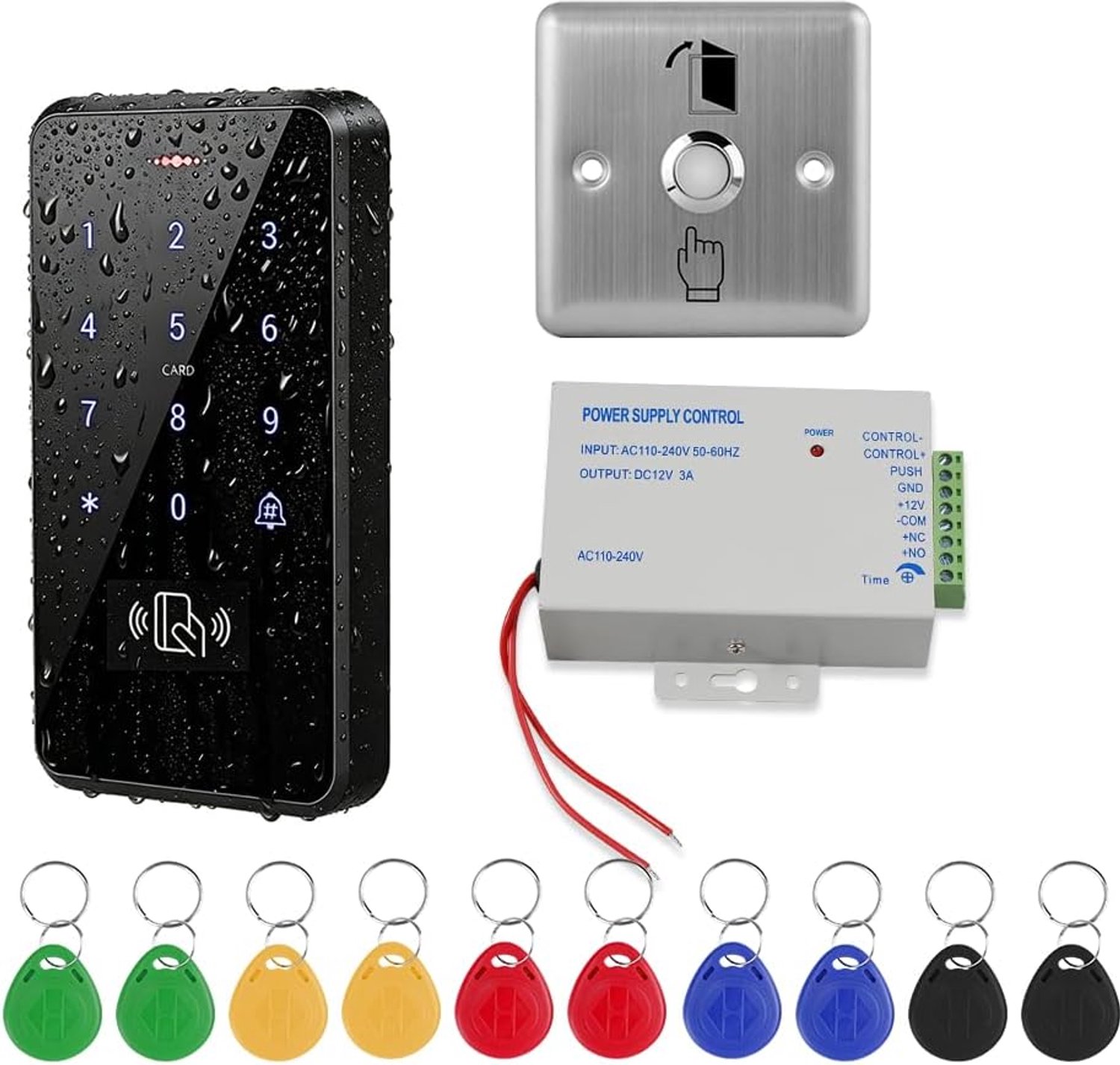 Beveiligingssystemen Outdoor IP68 Waterdichte Toegang Controller met DC-voeding, Deur Schakelaar Knop, 10 stks ID Sleutelhangers, Zonder Slot