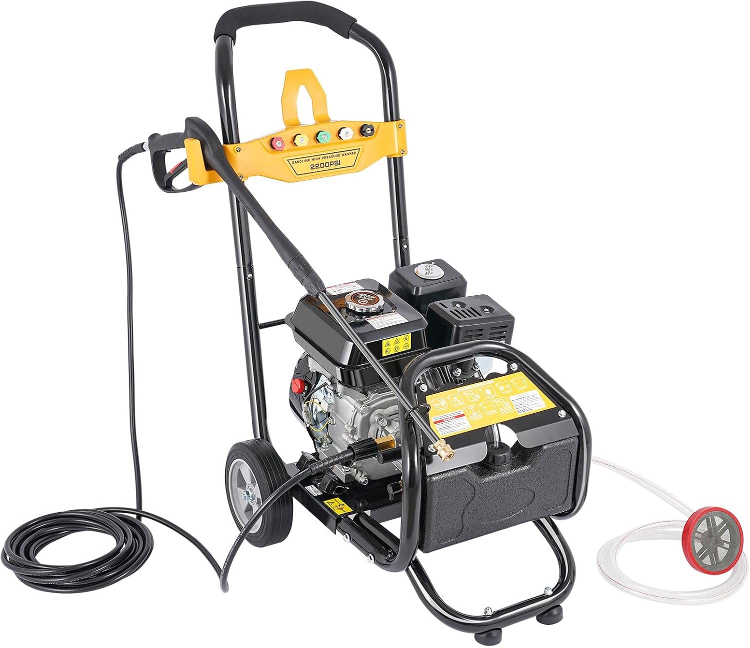 Hogedrukreiniger, zelfaanzuigende reinigingsmachine, professionele hogedrukreiniger benzine met 7,5 pk 4-takt motor, 150-170 bar, 5 sproeiers en 10 m slang