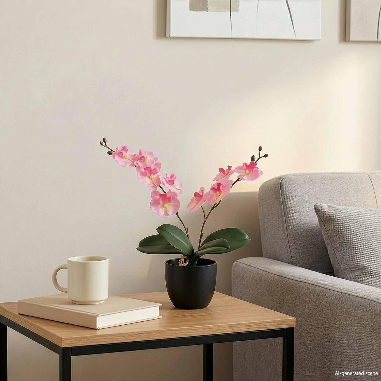 Kunstorchidee, roze kunstbloem met stoffen bloemen