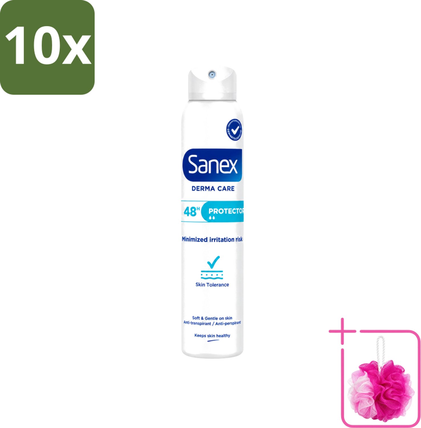 10 x Sanex – Deodorant Spray – Dermo Protector – 200 ml - Bulkverpakking - Huidbescherming - Douchemop - Zweetbehandeling
