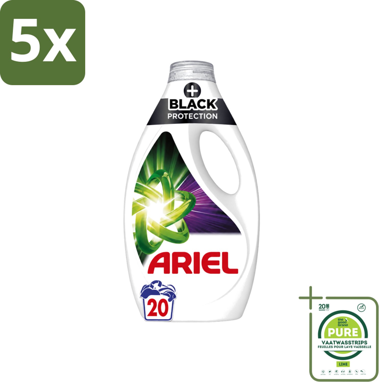 5 x Ariel – +Revita Black – Vloeibaar Wasmiddel – 900 ml - Grootverpakking - Vaatwasstrips - Donkere Kleuren Beschermen - Kleurbescherming - Vlekverwijdering - Coudwasformule - Wasmiddel Voor Zwart