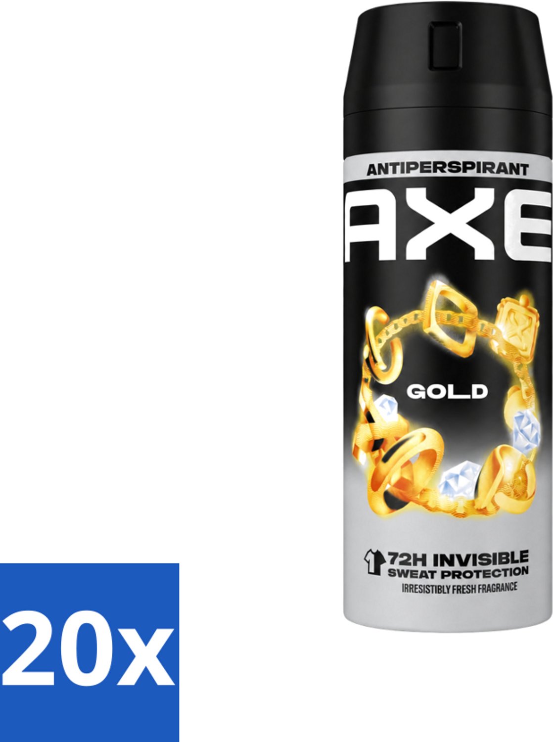 20 x Axe - Deodorant Spray - 72hrs Anti Sweat - Anti White Marks - Gold - 150 ml - Voordeelverpakking - 20 stuks