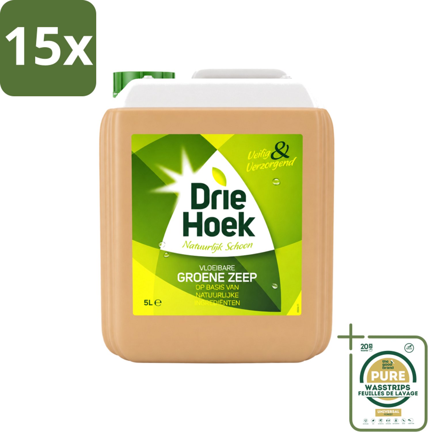 15 x Driehoek – Vloeibare Zeep – Groene Zeep – 5 liter - Wasstrips - Vloeibare Zeep - Natuurlijke Schoonmaak - Reinigen Textiel - Reinigen Vloer - Reinigen Badkamer