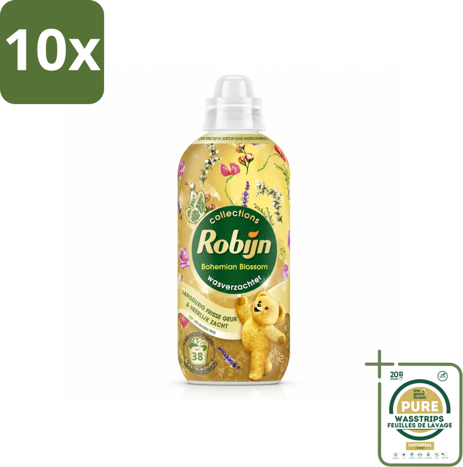 10 x Robijn – Wasverzachter – Bohemian Blossom – 765 ml - Wasstrips - Wasverzachter - Wasverzachter Bloemig - Wasverzachter Zacht - Wasverzachter Voor Katoen - Wasverzachter Voor Synthetisch