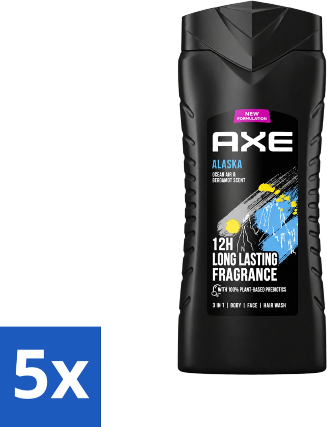5 x Axe XL - 3-in-1 Douchegel - Alaska - Ocean Air & Bergamot - 12hrs Long Lasting Scent - 400 ml - Voordeelverpakking - 5 stuks