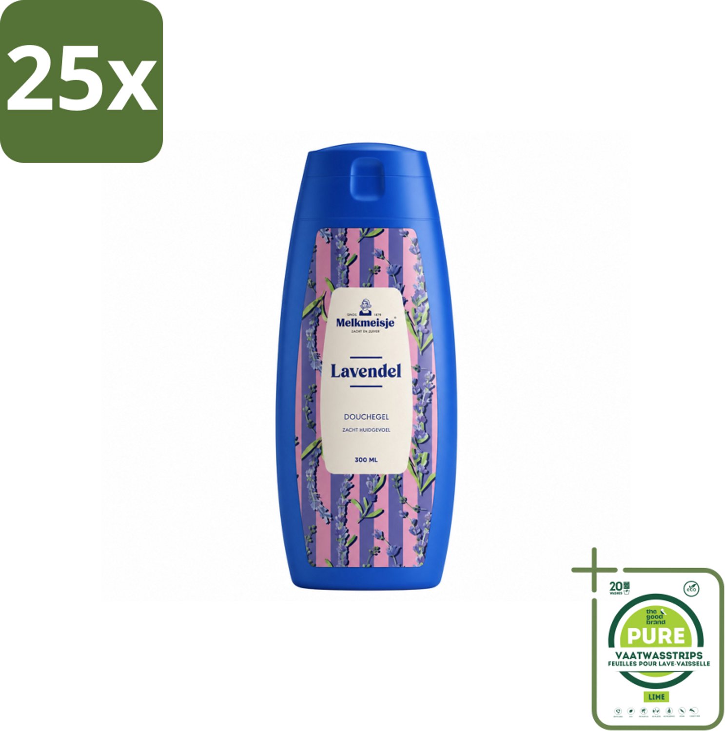 25 x Melkmeisje – Douchegel – Lavendel – Zacht Huidgevoel – 300 ml - Grootverpakking - Vaatwasstrips - Badcrème - Douchecrème - Melkcrème - Huidverzorging - Zachte Huid