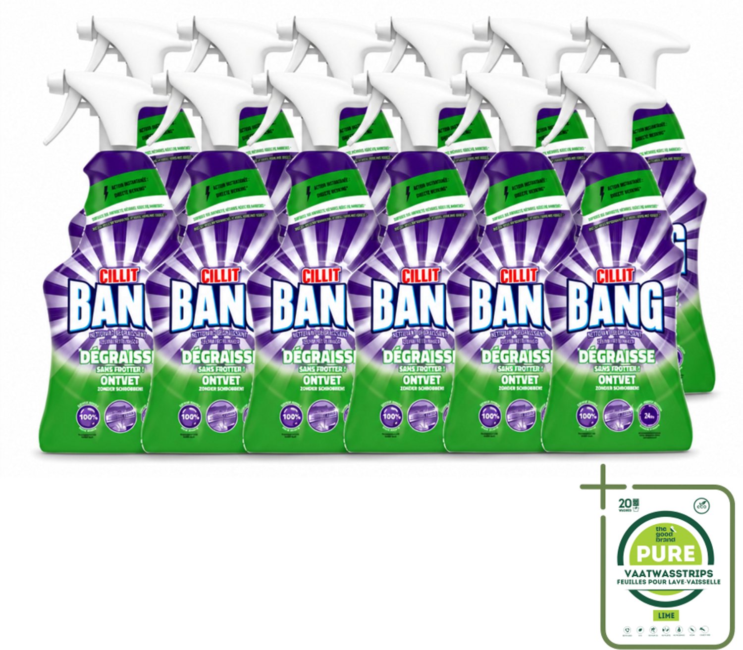 12 x Cillit Bang – Schoonmaakspray – Universal Ontvetter – 750 ml - Grootverpakking - Vaatwasstrips - Schoonmaak Spray Kalk - Reinigingsspray Ontvetter - Cillit Bang Power Cleaner - Reinigingsspray Badkamer - Reinigingsspray Tegels