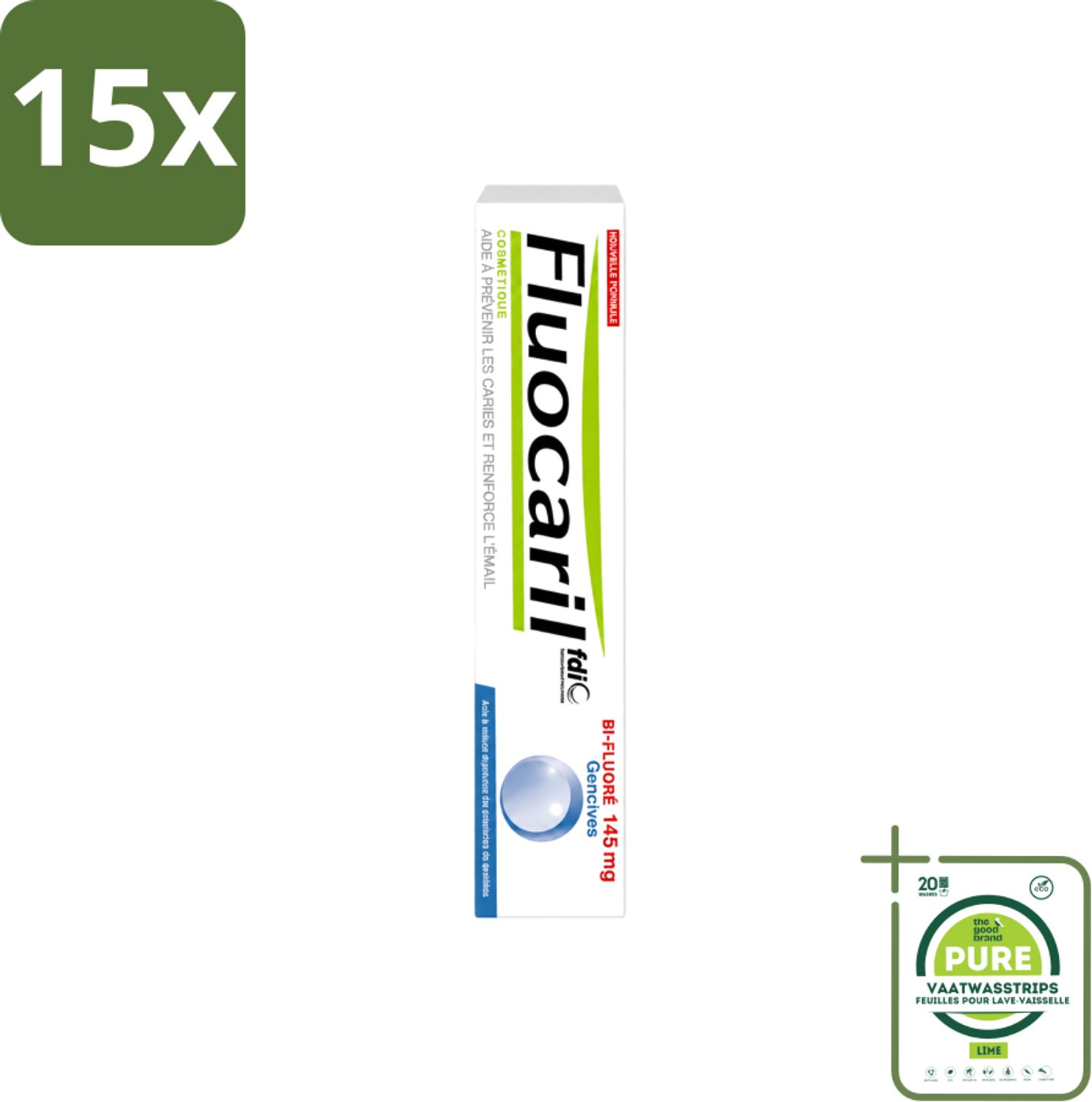 15 x Fluocaril - Tandpasta - Met Fluoride - 75 ml - Grootverpakking - Vaatwasstrips - Fluoride Tandpasta - Tanden Beschermen - Gaatjes Voorkomen - Tanden Versterken - Bi-fluoride Tandpasta