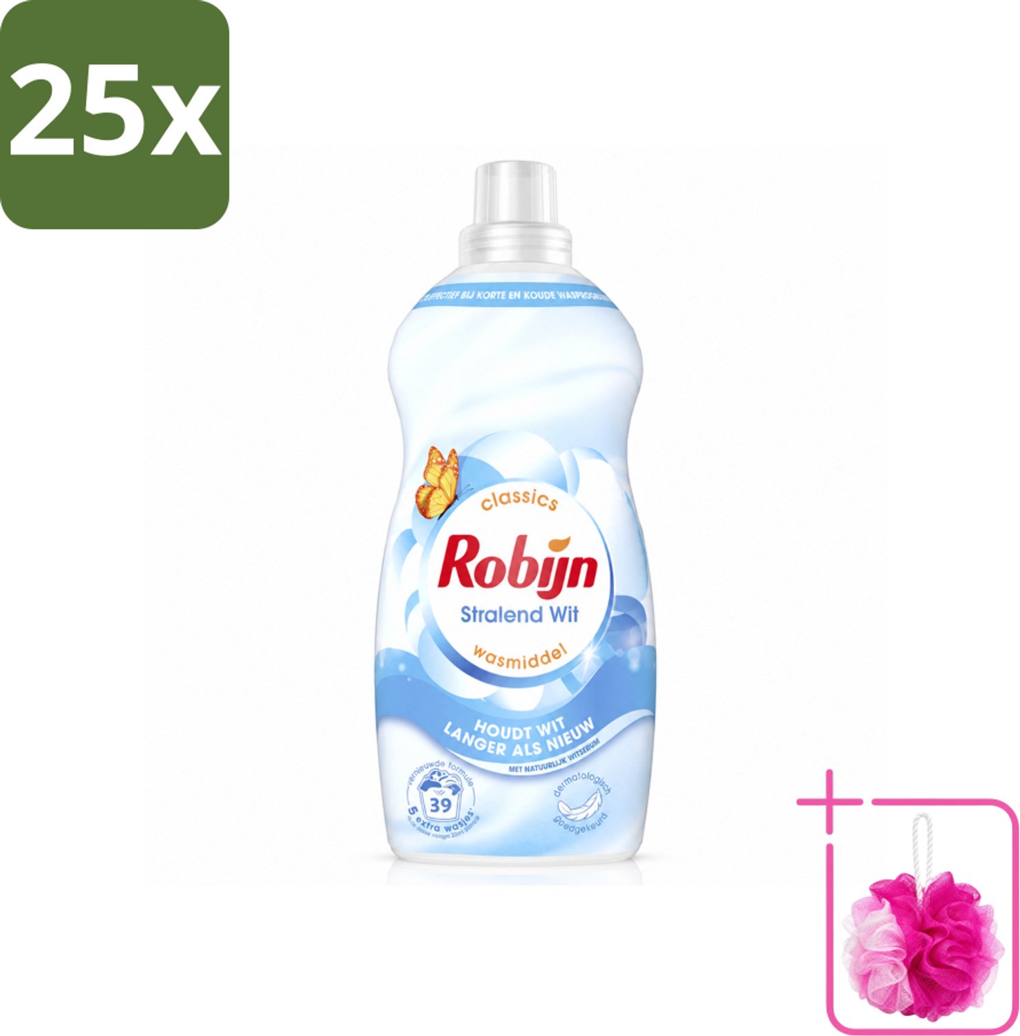 25 x Robijn – Vloeibaar Wasmiddel – Klein & Krachtig Stralend Wit – 1,19 L - Bulkverpakking - Wit wasmiddel - Douchemop - Wit en licht was