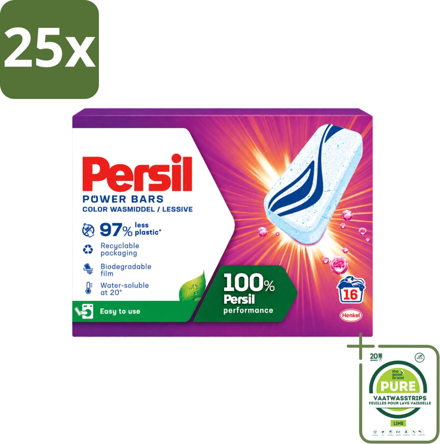 25 x Persil Power Bars - Wasmiddeltabletten - Gekleurde Was - 16 Wasbeurten - Grootverpakking - Vaatwasstrips - Wasmiddelbar - Gekleurde Was - Wasmiddel Tabletten - Duurzame Was - Milieuvriendelijke Was